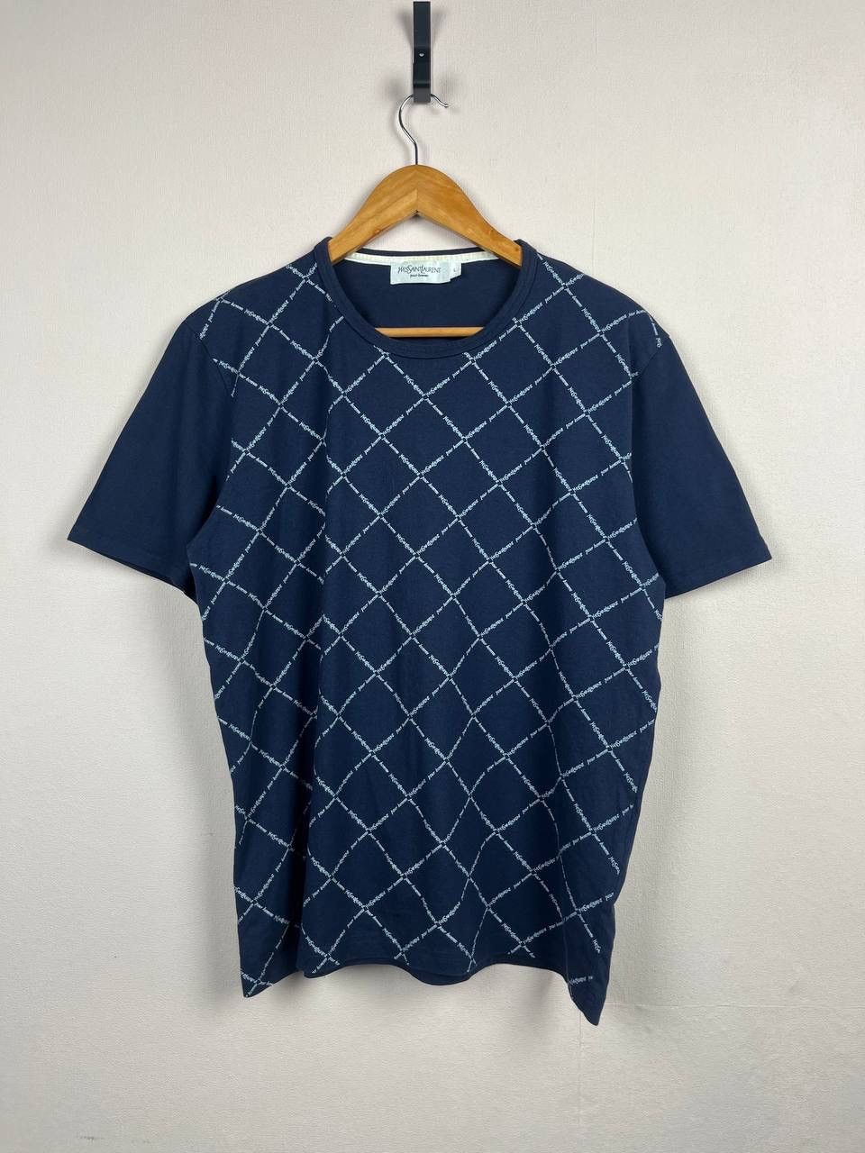 Yves Saint Laurent Yves Saint Laurent Men's Argyle Logo Navy Crew Neck T-Shirt Size US L / EU 52-54 / 3 - 1 Thumbnail