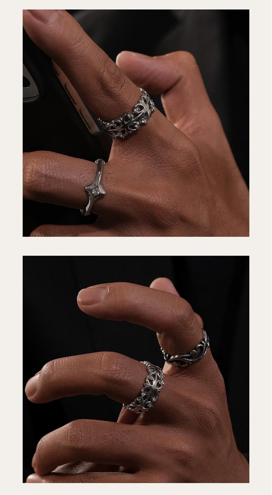 Jewelry Silver Gothic Floral Cross Ring, Men's Statement Ring Size ONE SIZE - 6 Thumbnail