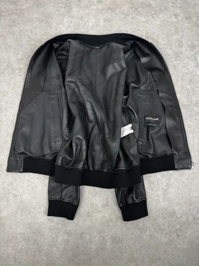 Roberto Cavalli Roberto Cavalli Black Lazer Cut Bomber Leather Jacket Size US XL / EU 56 / 4 - 7 Thumbnail