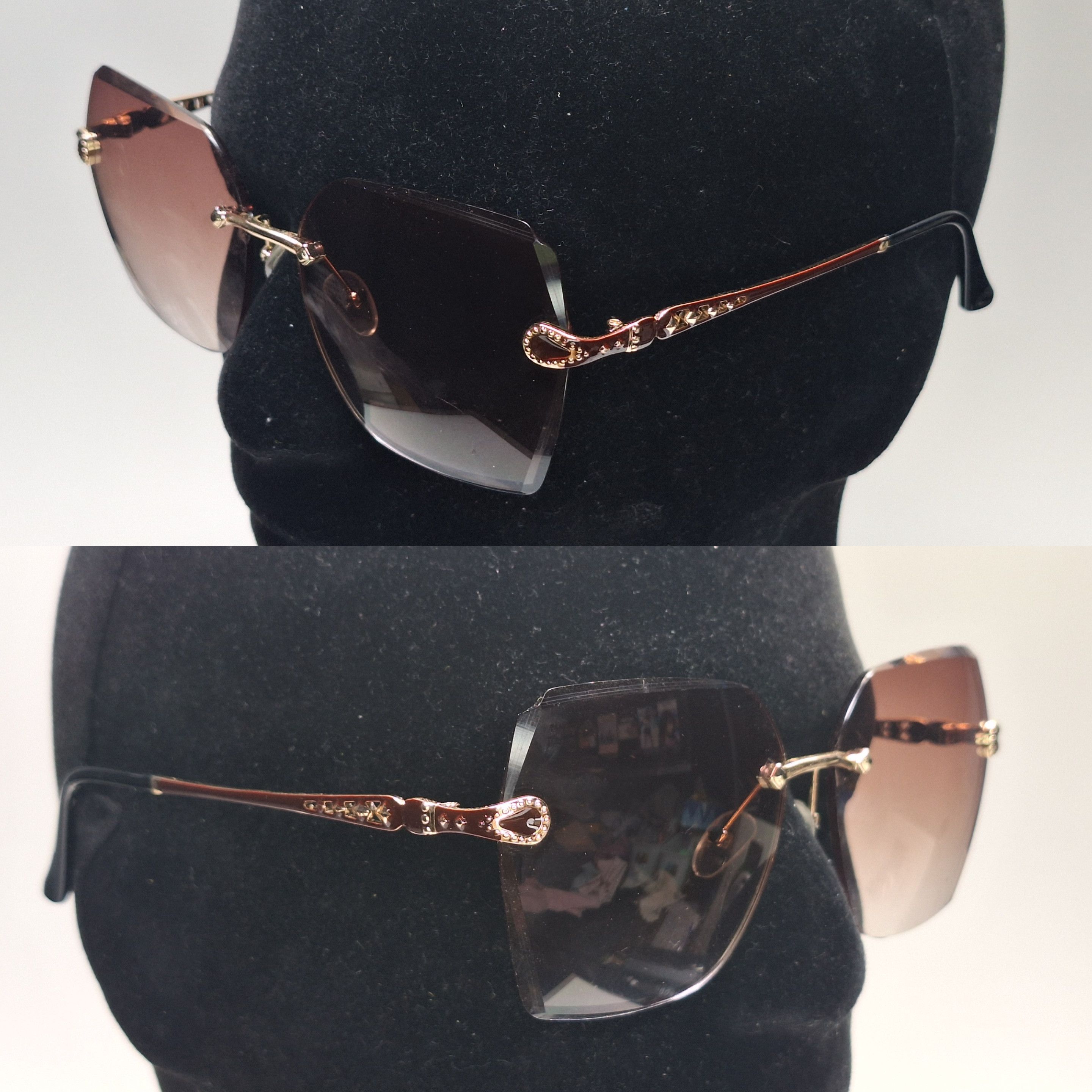 Vintage 00s Japan Vintage Jewel Filigree Rimless Wrap Sunglasses Size ONE SIZE - 8 Thumbnail