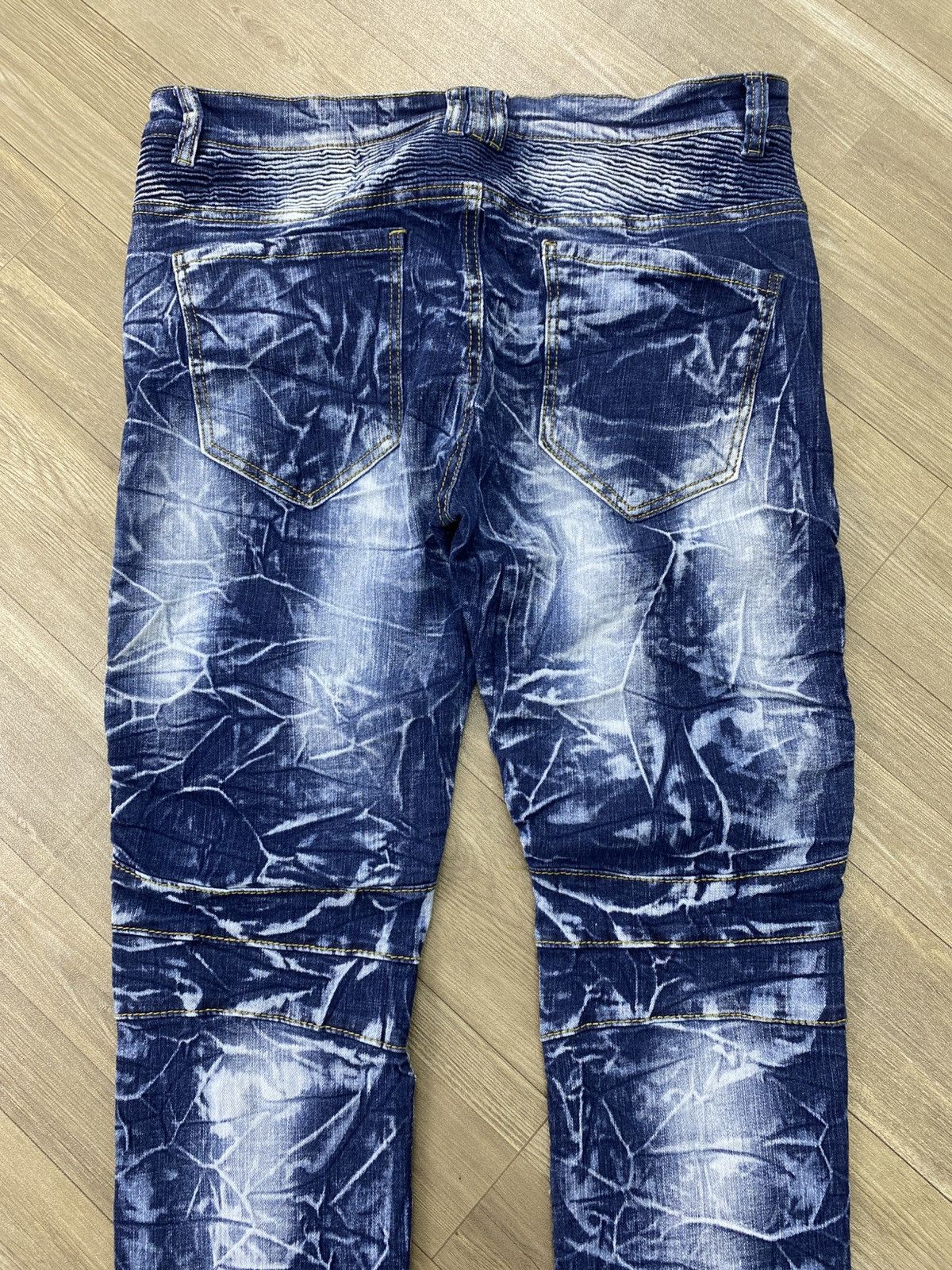 Japanese Brand Japanese Acid Wash Blue Balmain Style Bikers Pants Size US 34 / EU 50 - 14 Thumbnail
