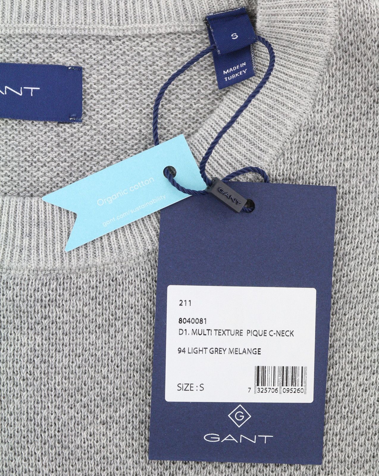 Gant MULTI TEXTURE PIQUE C-NECK S Light Grey Knit Jumper 87316 Size US S / EU 44-46 / 1 - 6 Thumbnail