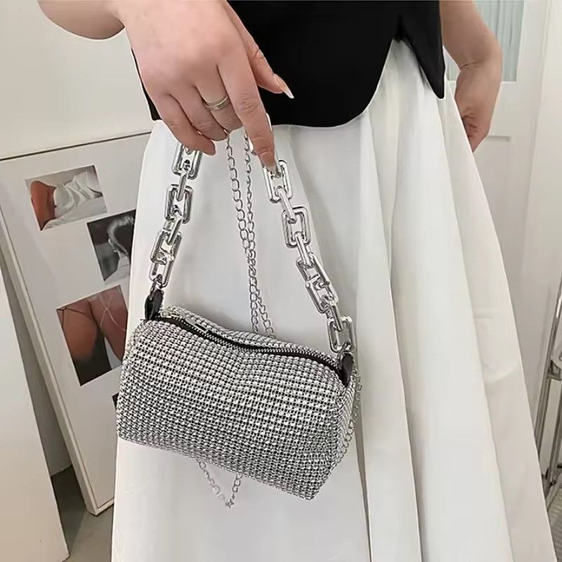 Leather Glitter Rhinestone Mini Crossbody Tote Bag Size ONE SIZE - 3 Thumbnail