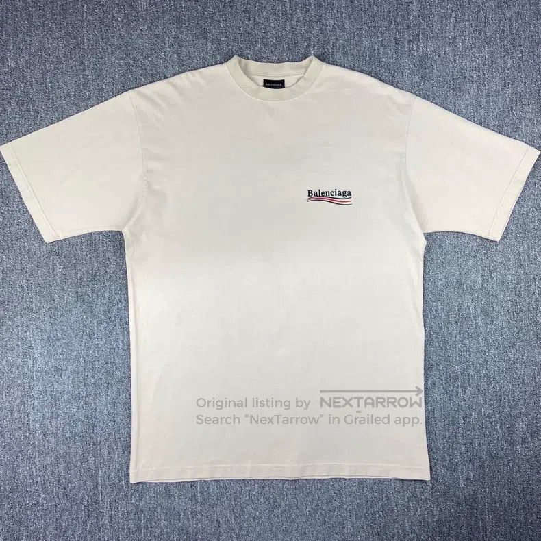 Balenciaga Balenciaga Beige Embroidered Logo Short Sleeve T-Shirt Size US XS / EU 42 / 0 - 1 Thumbnail