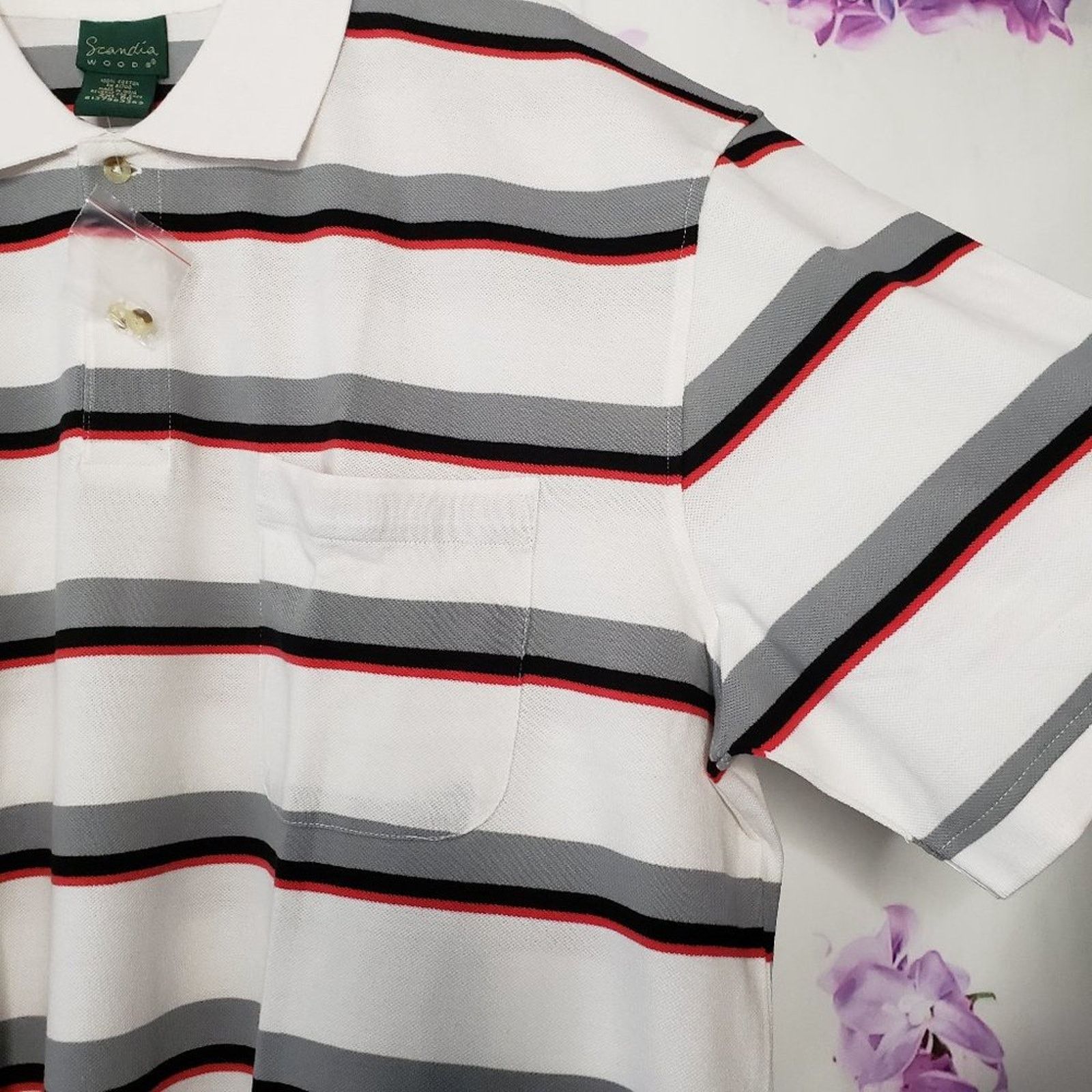 Designer Scandia Woods Stripe Button Spread Collar Golf Polo 2XL Size US XXL / EU 58 / 5 - 6 Thumbnail