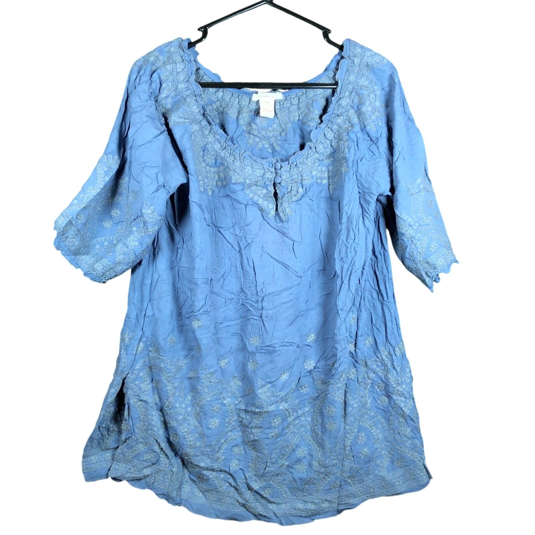 Vintage Sundance Blouse Blue Short Sleeve 100% Rayon Tunic M Womens Front Scoop Neck Casual Workwear Boho Size M / US 6-8 / IT 42-44 - 2 Thumbnail