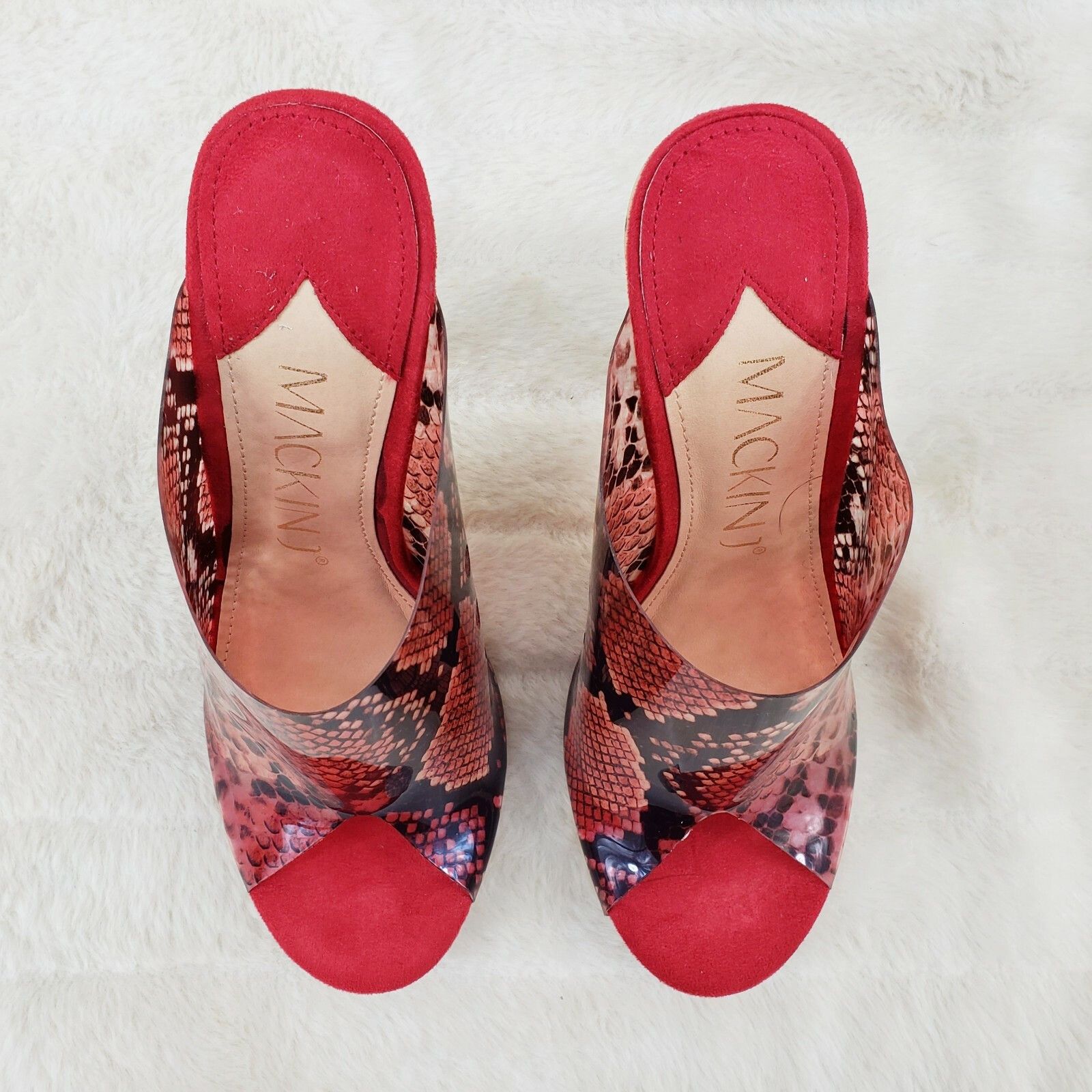Other Mac J Red Transparent Snake Print Slip On Clog 5" Clear Acry Size US 7 / IT 37 - 6 Thumbnail