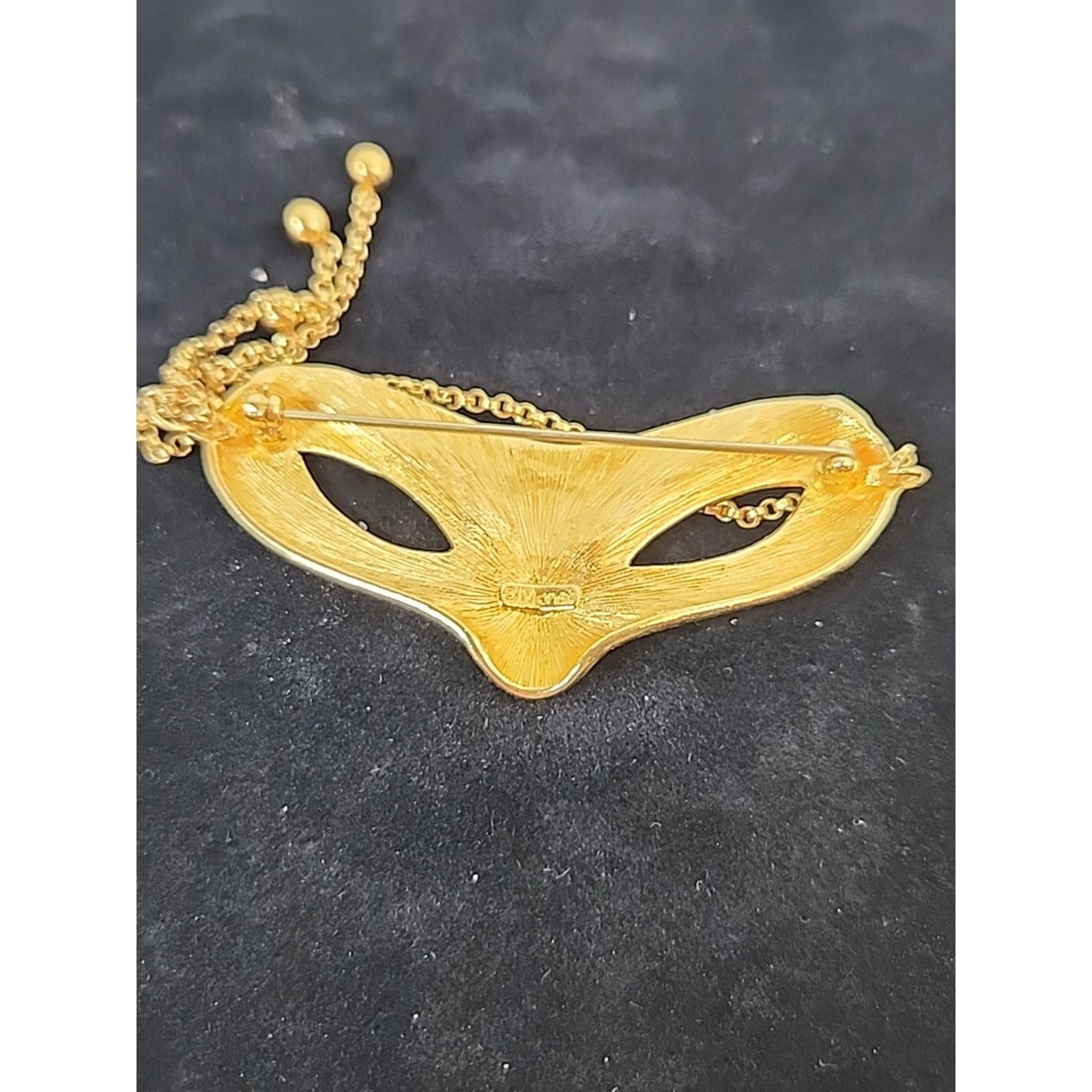 Monet Vintage Signed Monet Gold Tone Rhinestone Mask Pin Brooch Size ONE SIZE - 6 Thumbnail