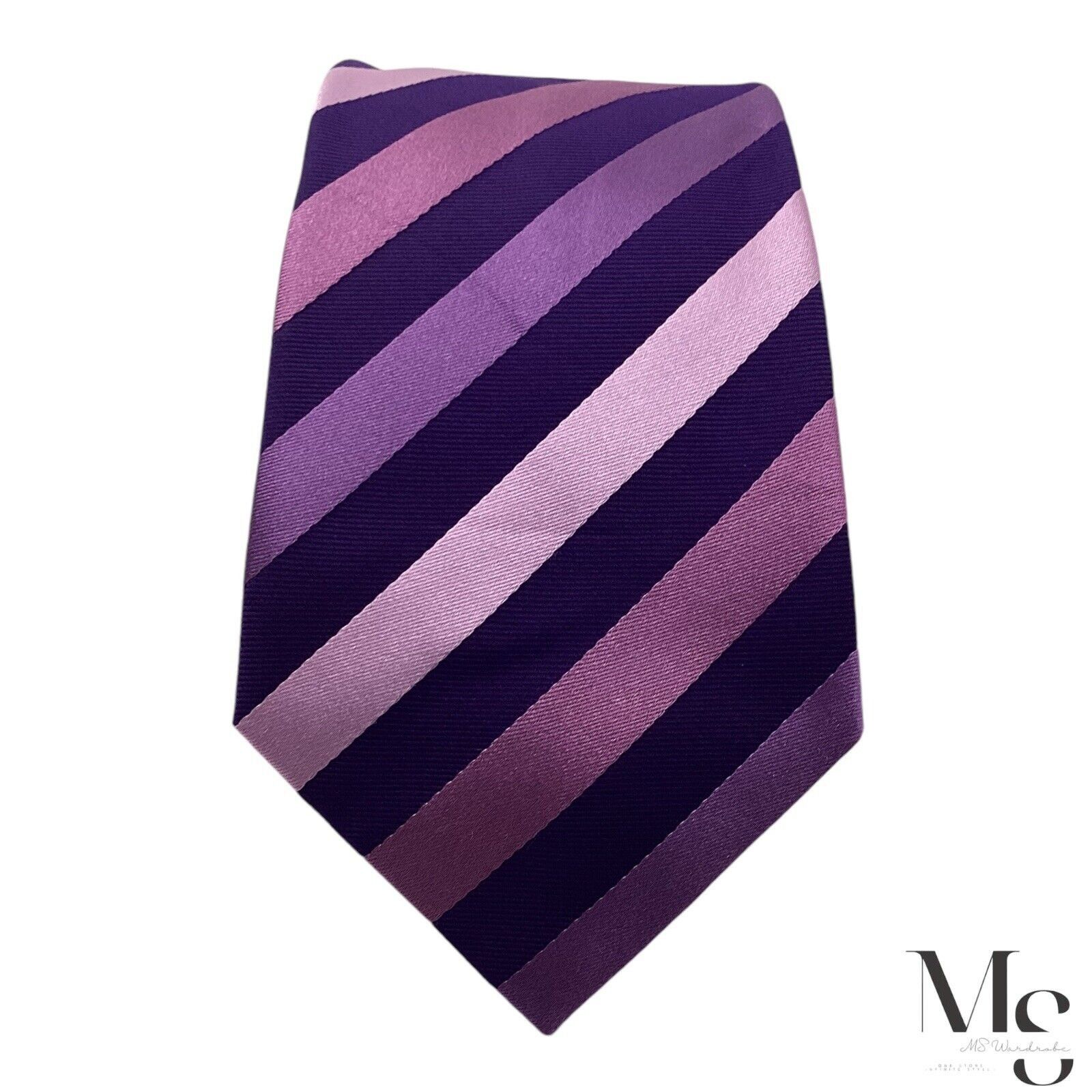 Eton ETON Purple Striped Luxury Silk Tie Made in Italy W: 3.25" E Size ONE SIZE - 3 Thumbnail