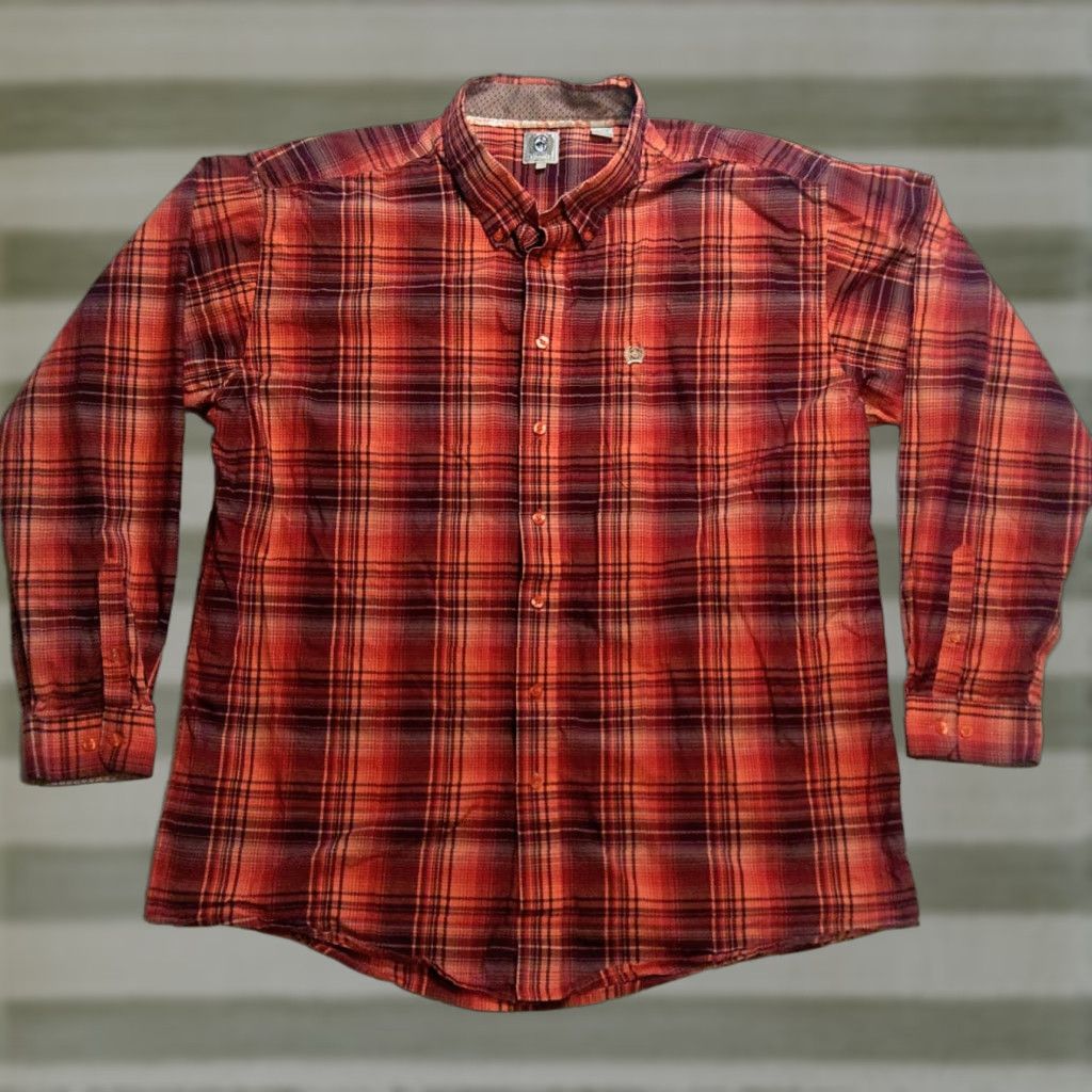 Vintage Cinch Button-Up Western Shirt 2XL Red Orange Check Long Sleeve Plaid Cotton Men's Shirt Size US XXL / EU 58 / 5 - 1 Thumbnail