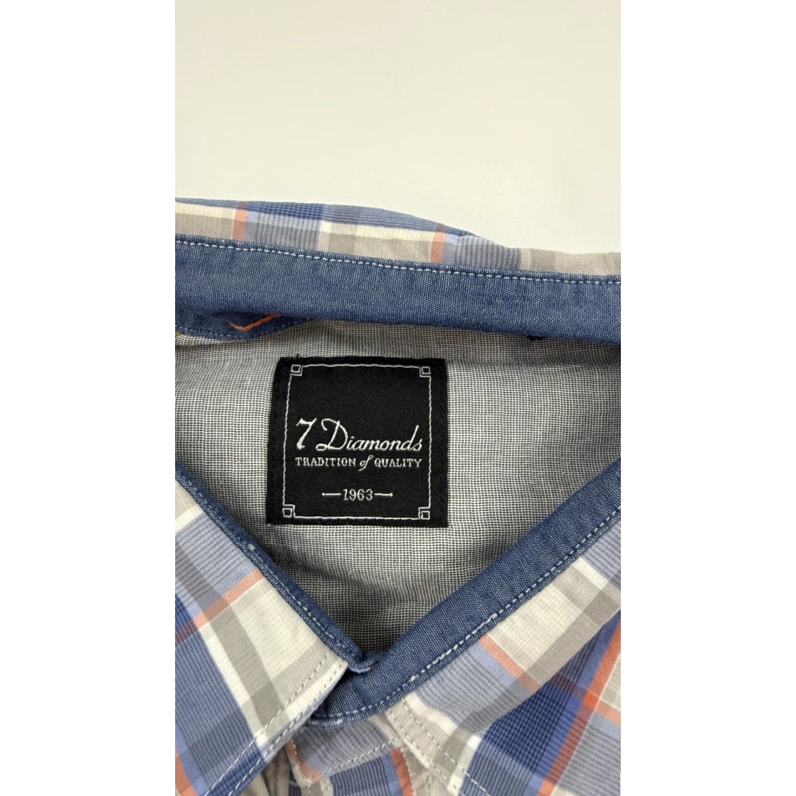 Vintage VINTAGE 7 Diamonds Shirt Mens XL Blue Gray Plaid Short Sleeve Button-Up Cotton Casual Size US XL / EU 56 / 4 - 3 Thumbnail