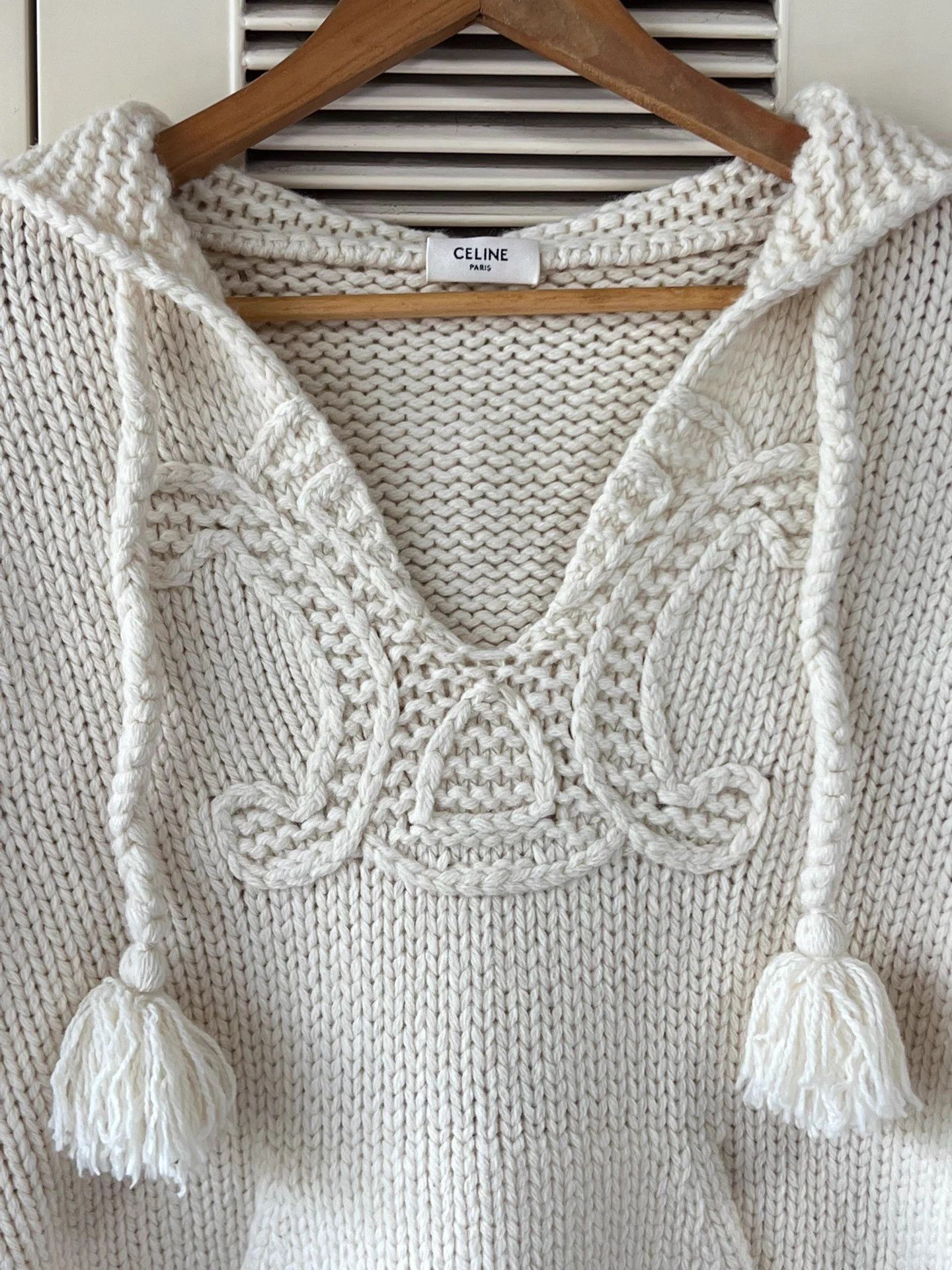 Celine Celine Triomphe Oversize Hoodie S Cream Tassel Drawstring Size S / US 4 / IT 40 - 3 Thumbnail