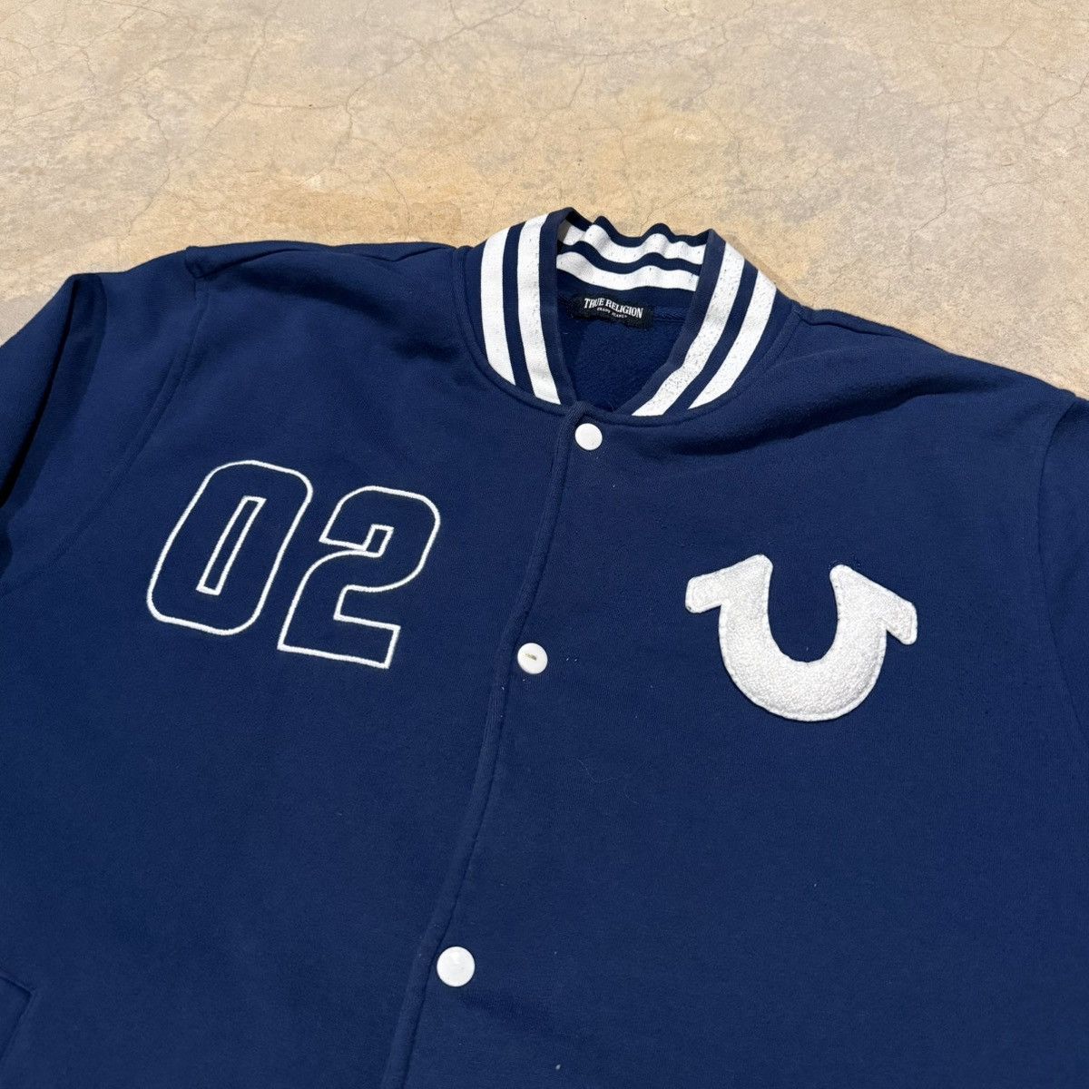 True Religion Cotton Varsity Bomber Jacket Insignia Blue