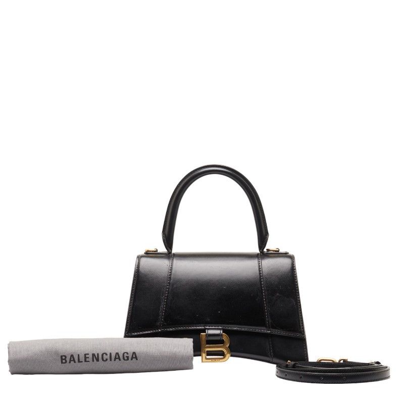 image of Balenciaga Leather Hourglass Bag in Black, Women's