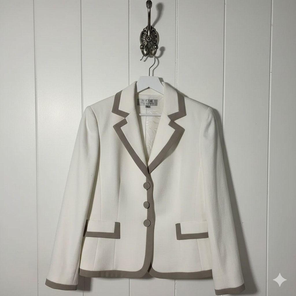 Other Tahari Arthur S Levine Linen Blend Blazer Taupe White Size 8 Size M / US 6-8 / IT 42-44 - 2 Thumbnail
