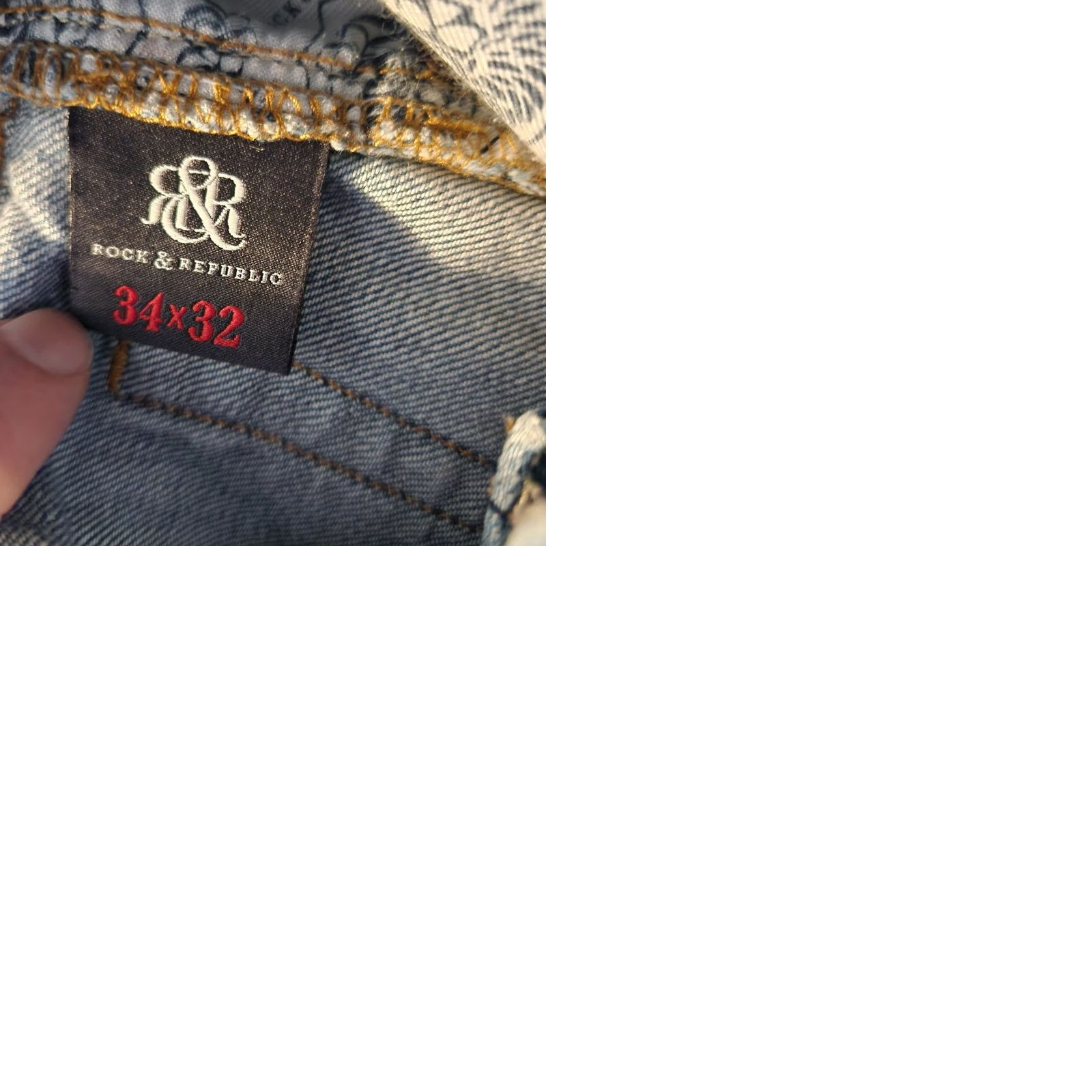 Vintage Rock & Republic Jeans Mens 34x32 Blue Denim Whiskered Distressed Straight Leg Mens Jeans Regular Fit Blue Distressed 5-Pocket Denim Straight Leg Mens Size US 34 / EU 50 - 9 Thumbnail