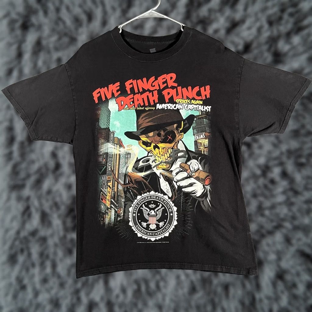Hanes Five Finger Death Punch Shirt Large Black American Capitalist Skull Tee Mens Size US L / EU 52-54 / 3 - 1 Thumbnail