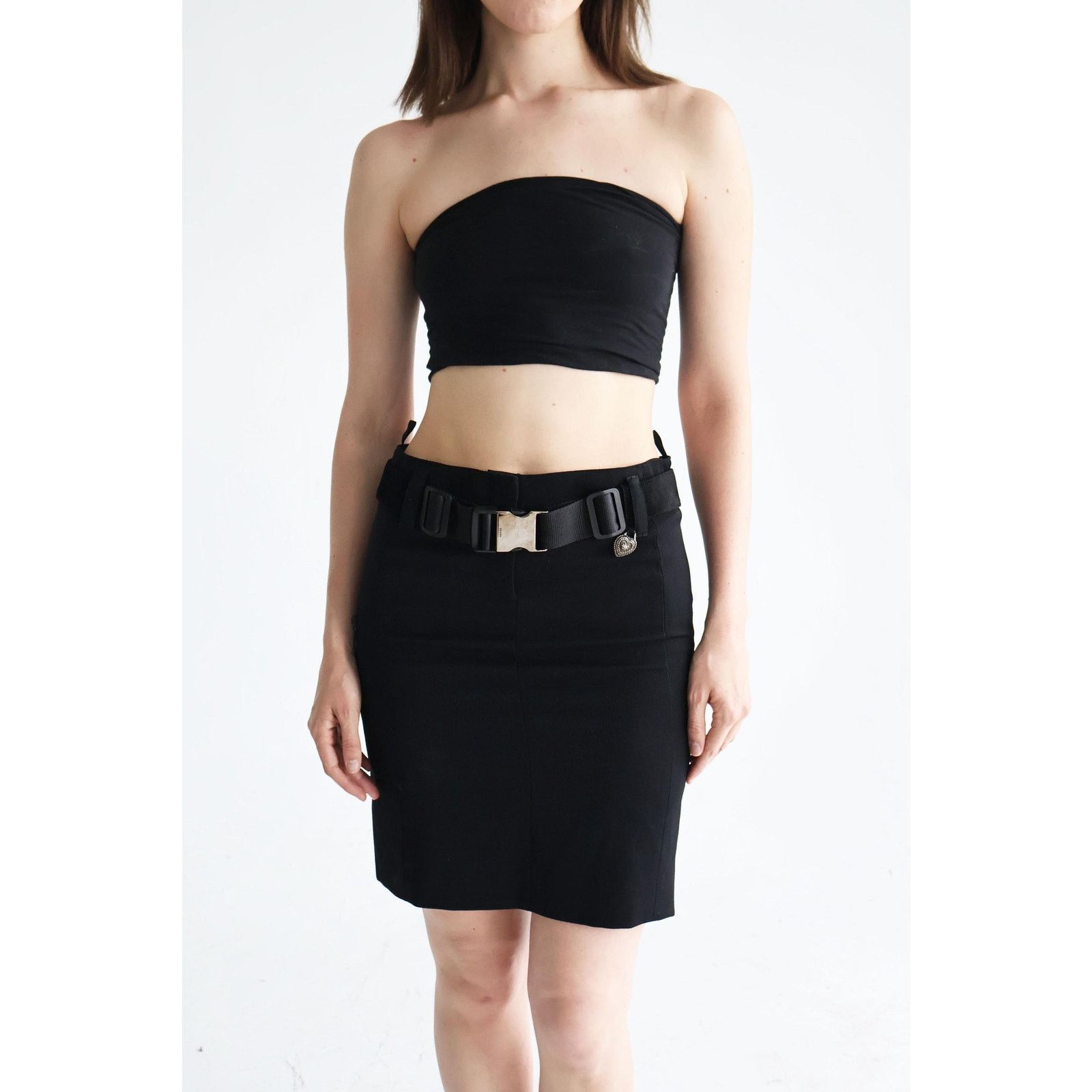 Prada Vintage PRADA 2000s Wool Pencil "Seat Belt Buckle" Skirt Size 27" / US 4 / IT 40 - 1 Thumbnail