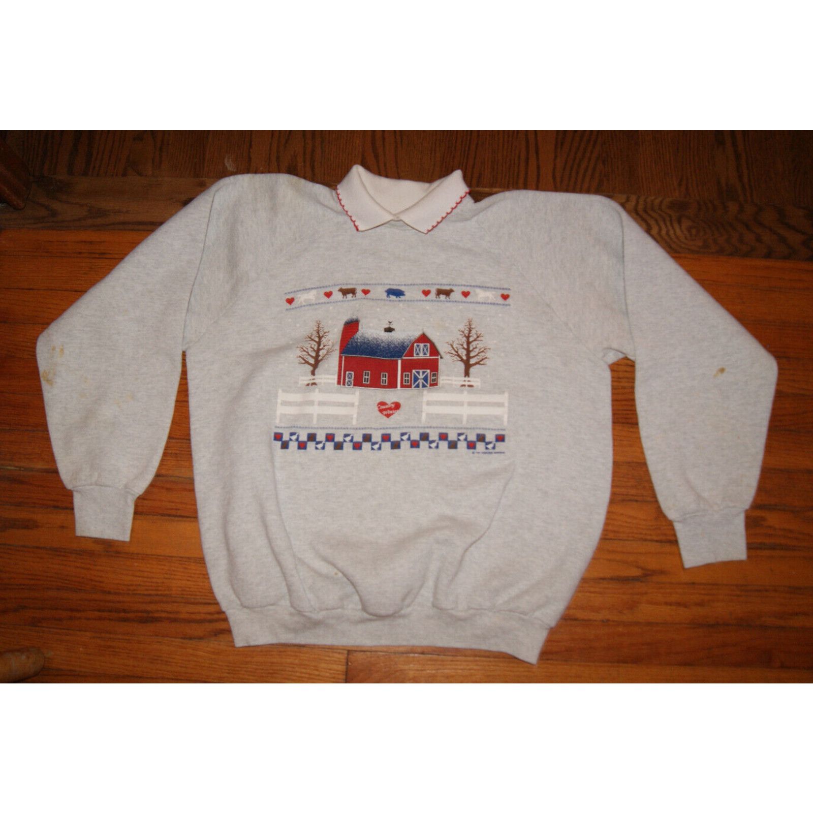 Fruit Of The Loom VTG Winter Barn Snow Womens XL Collar Sweatshirt USA Grandma Size XL / US 12-14 / IT 48-50 - 2 Thumbnail