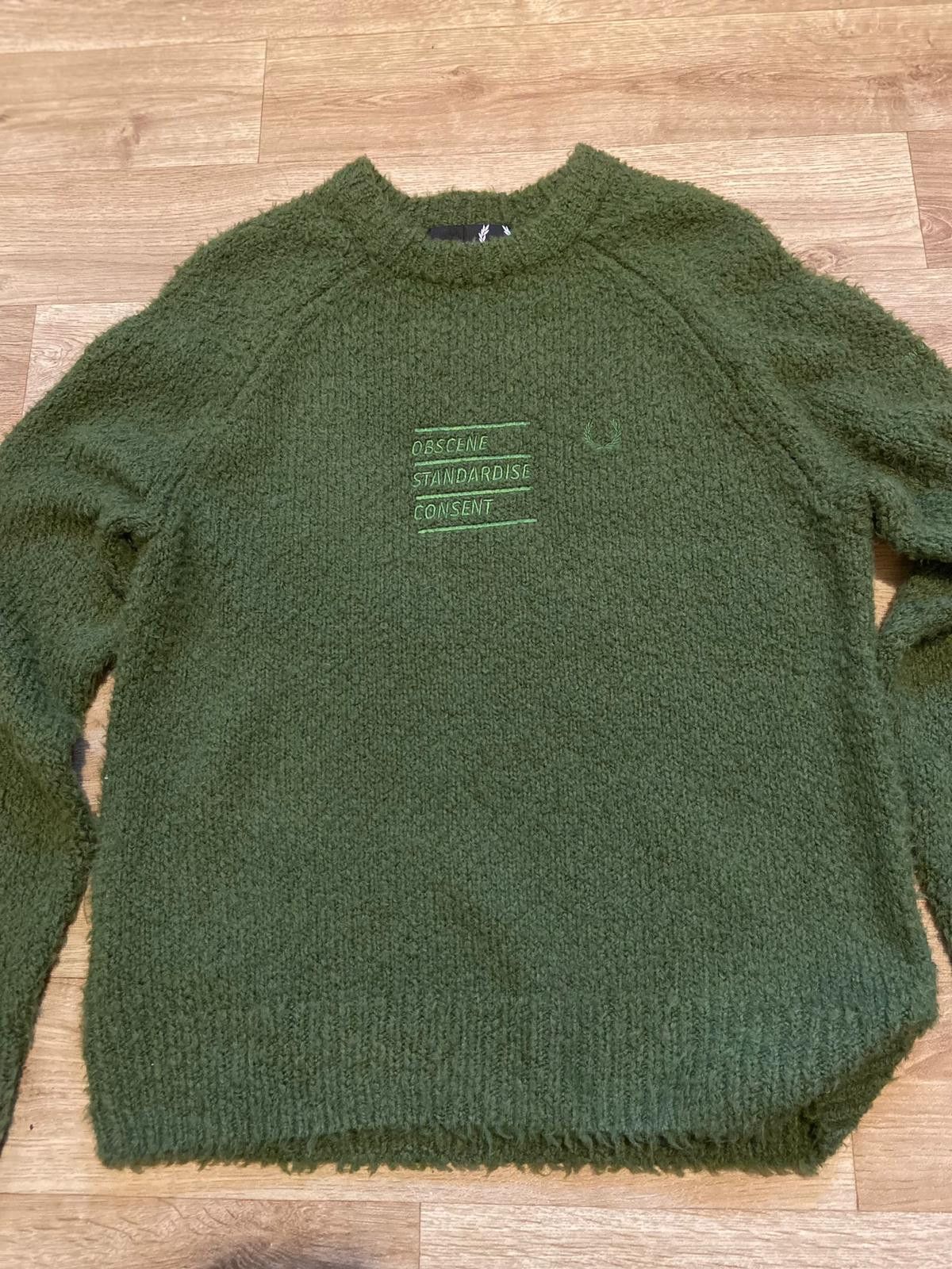 Fred Perry × Raf Simons Fluffy Knit Jumper In ‘Chive’ Size US M / EU 48-50 / 2 - 1 Thumbnail