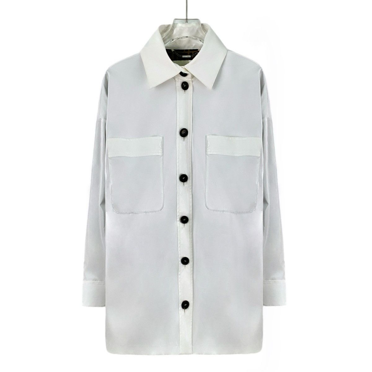 Fendi Fendi White Patent Leather Collared Long Sleeve Shirt K26WX Size S / US 4 / IT 40 - 1 Thumbnail