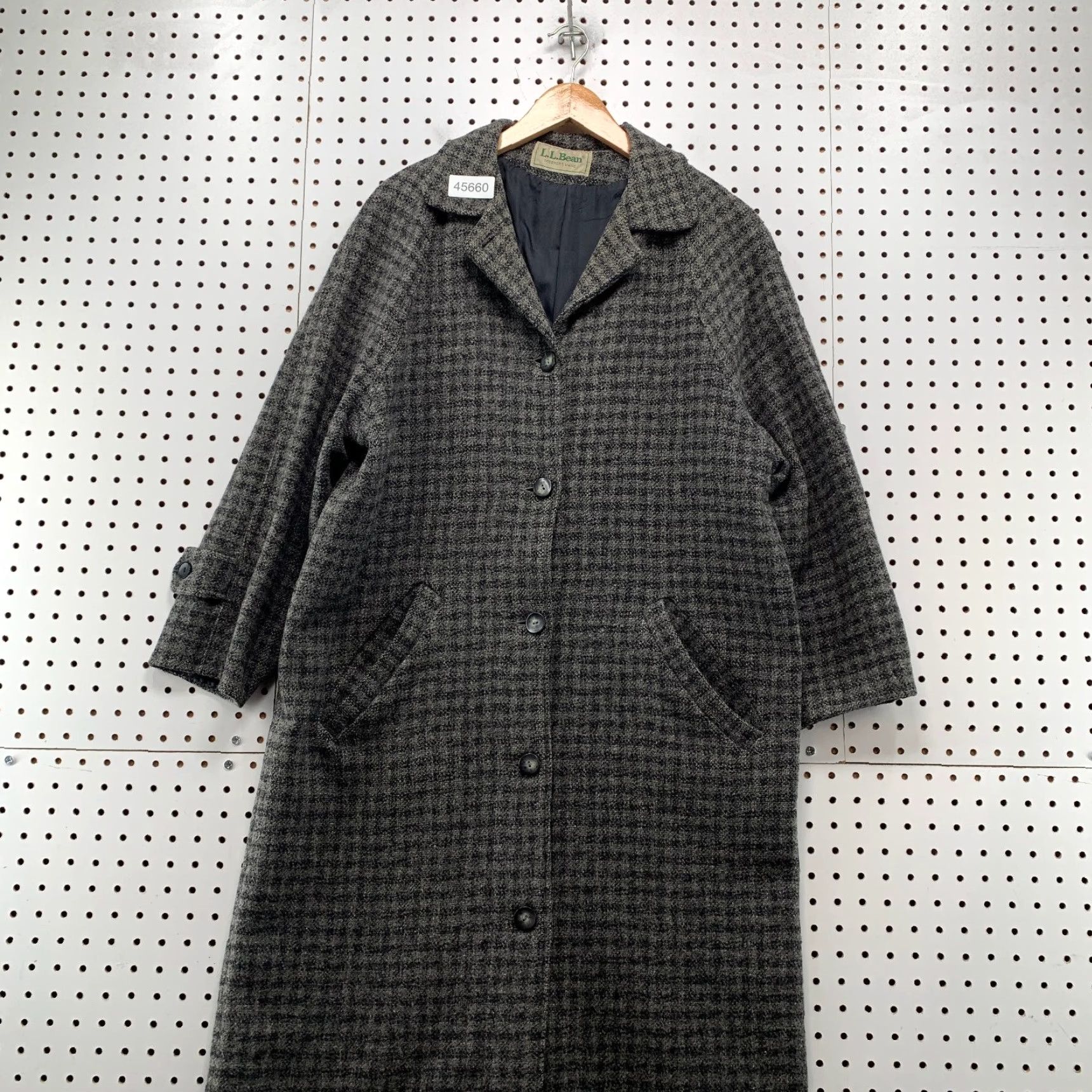 Vintage VINTAGE L.L. Bean Coat Wool Tweed Gray Check Trench COat Large Womens USA Size L / US 10 / IT 46 - 4 Thumbnail