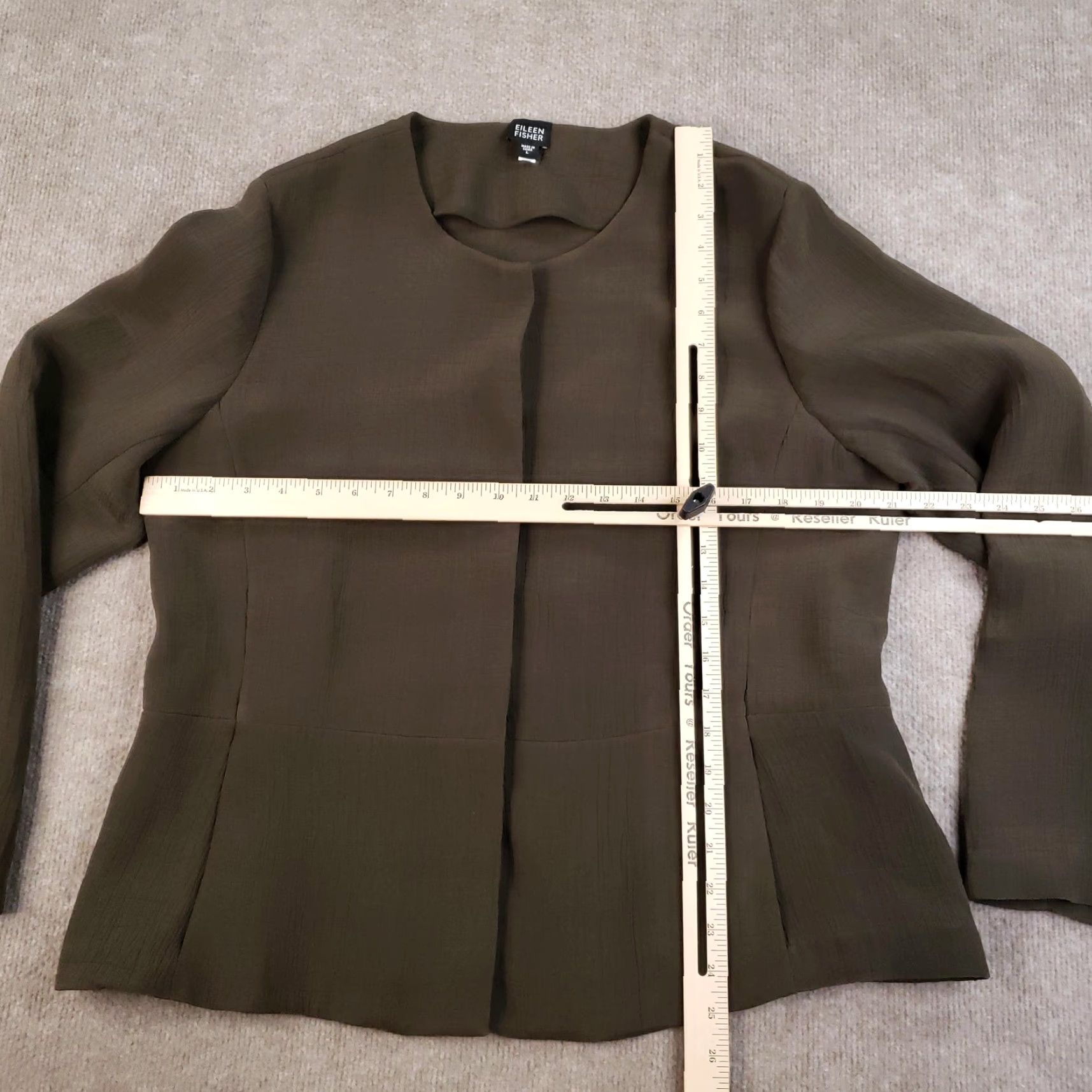 Eileen Fisher Eileen Fisher Jacket Womens Large Green Silk Blend Rayon Button Collarless Lightweight Solid Professional Size L / US 10 / IT 46 - 2 Thumbnail