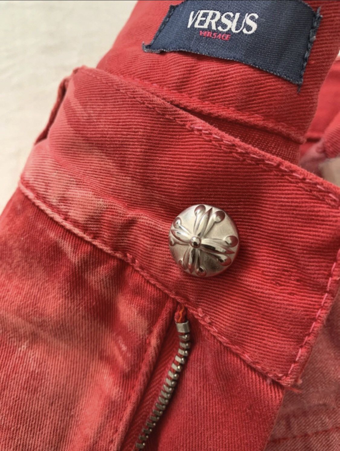 Versus Versace Versace Rare 90’s Red demin Jeans with Leather Patch Design Size US 40 / EU 56 - 3 Thumbnail