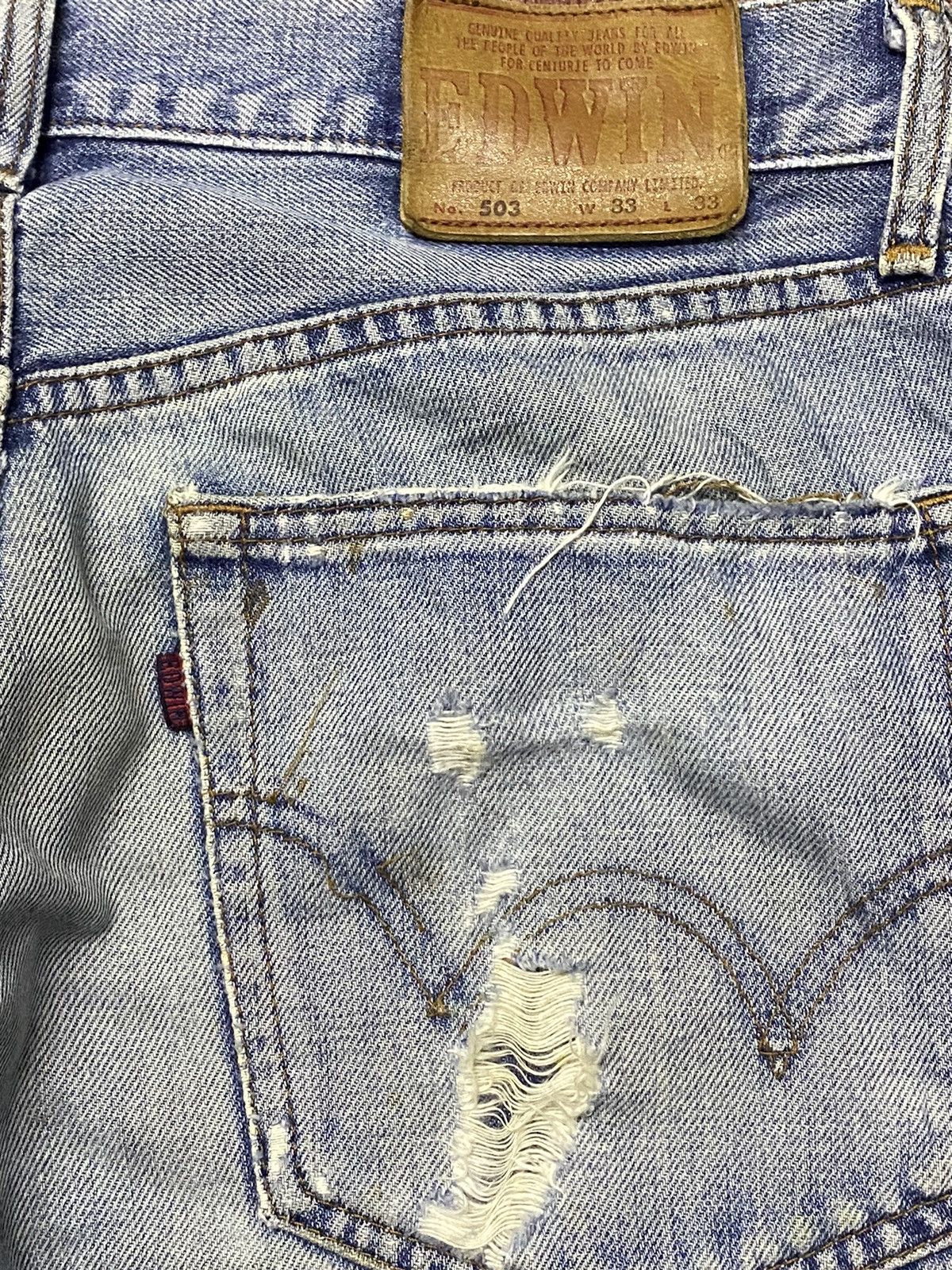 Japanese Brand Vintage Edwin503 Blue Wash Distressed Loose Jeans Size US 32 / EU 48 - 9 Thumbnail
