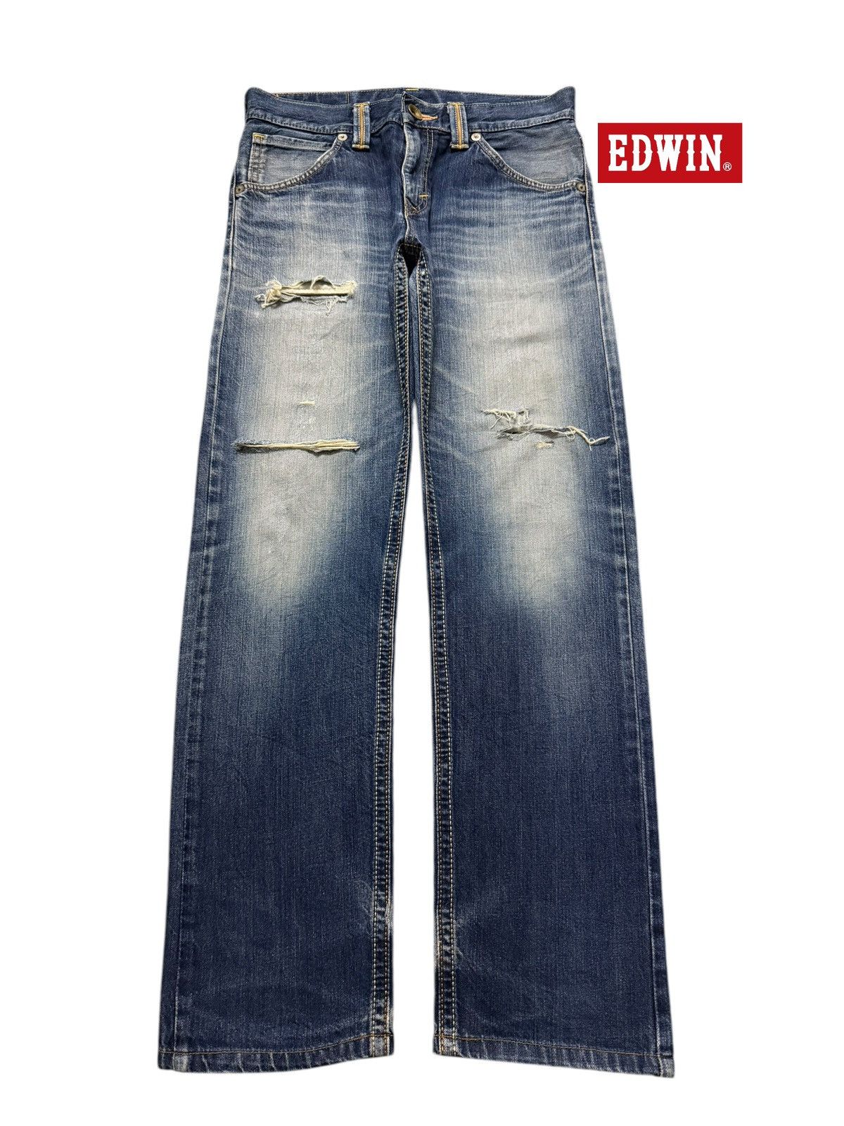 Edwin Vintage 90s Edwin XV Blue Faded Wash Distressed Straight Leg Size US 32 / EU 48 - 1 Thumbnail