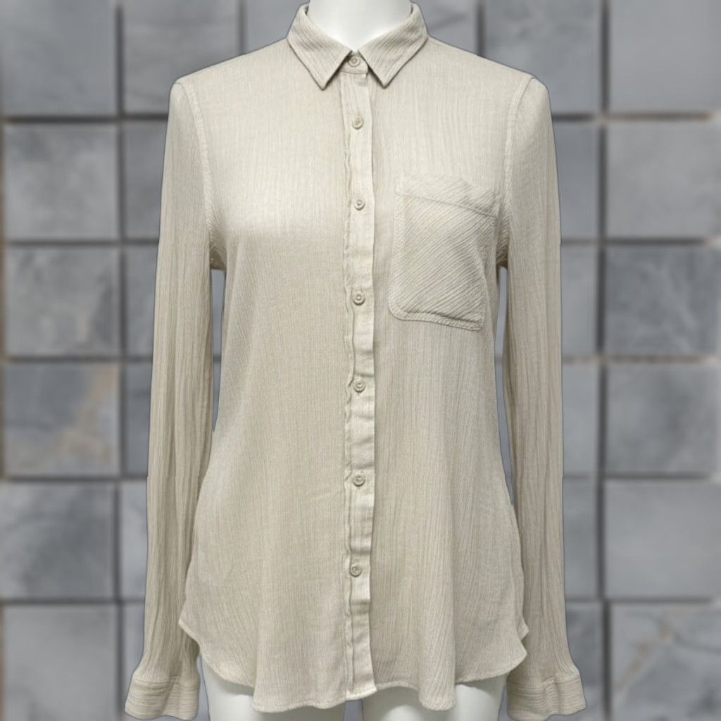 Express VINTAGE Express Blouse Women S Beige Button Up Lightweight Office Career Size S / US 4 / IT 40 - 1 Thumbnail