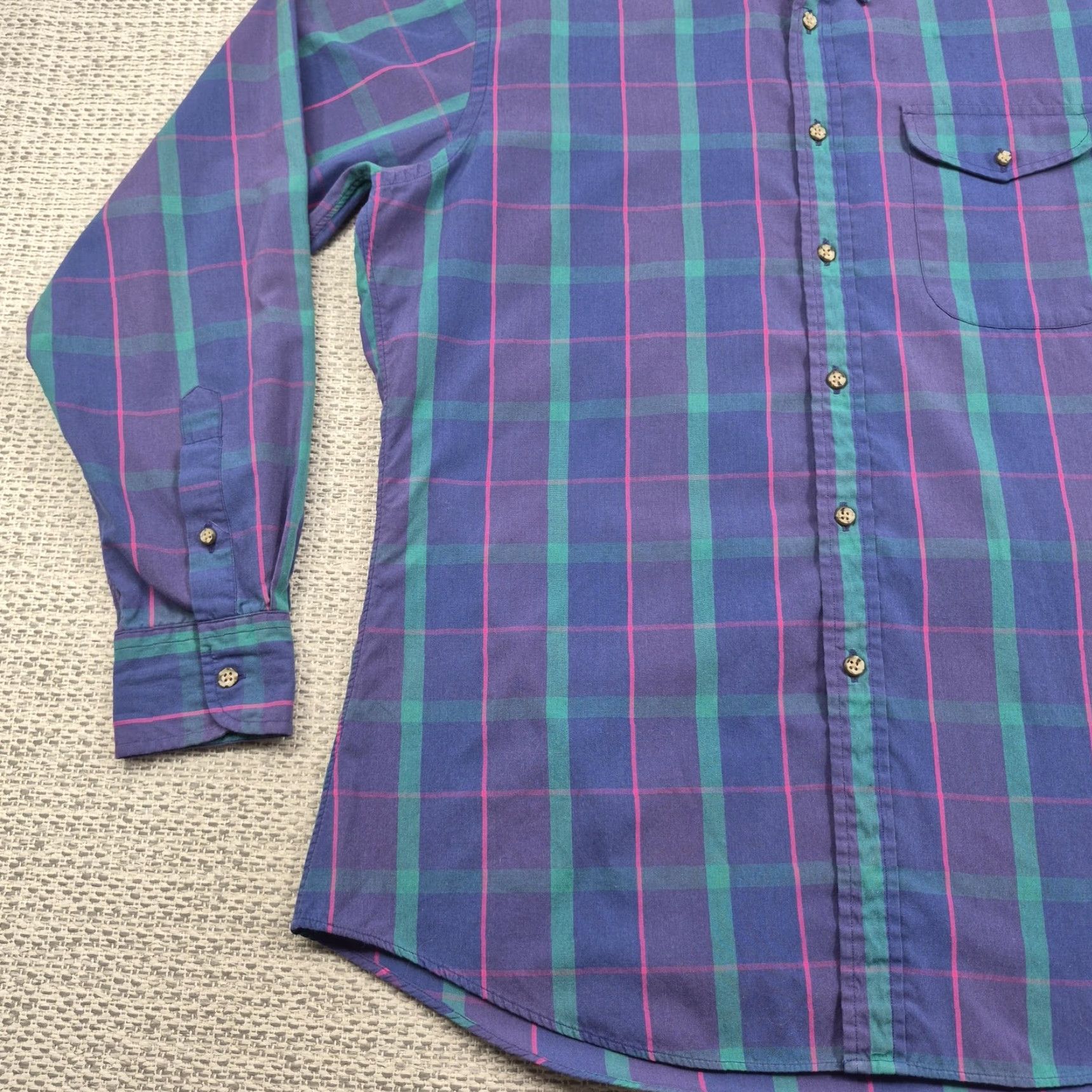 Nordstrom VINTAGE Nordstrom Button Up Shirt Mens L Blue Plaid Long Sleeve Chest Pocket Size US L / EU 52-54 / 3 - 3 Thumbnail