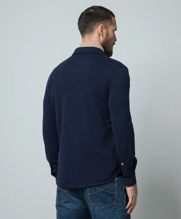Brunello Cucinelli o1w1db10326 Wool Cashmere Silk Shirt in Navy Blue Size US L / EU 52-54 / 3 - 3 Thumbnail