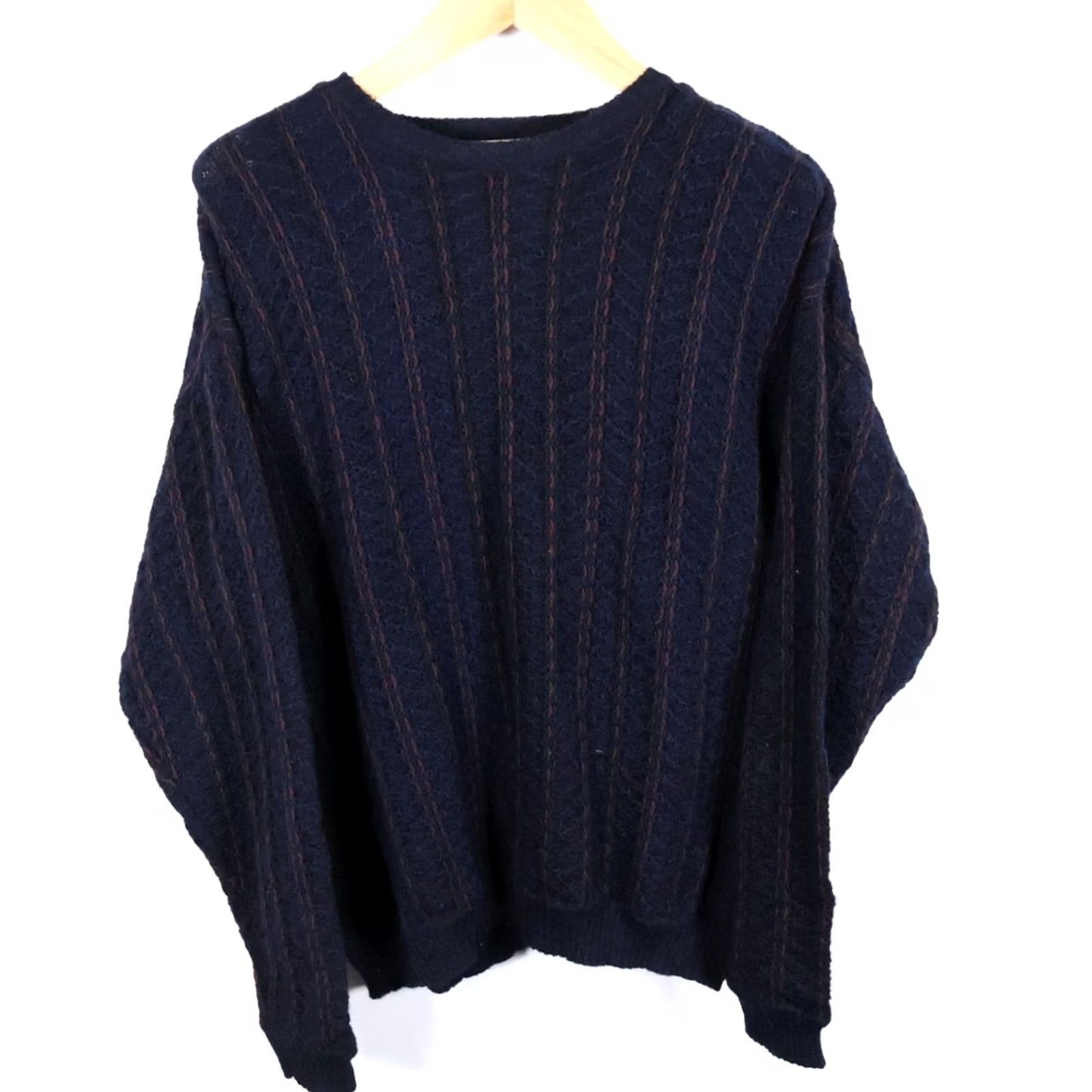 Perry Ellis VINTAGE Perry Ellis Wool Sweater Striped Dark Blue Red Textured Pattern Size US M / EU 48-50 / 2 - 2 Thumbnail