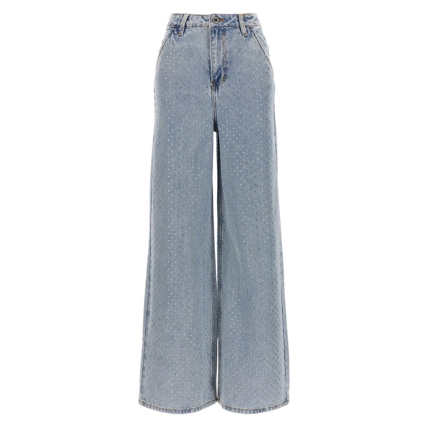 Self-Portrait NWT Self-Portrait Blue Rhinestone Wide-Leg Jeans Size 27 Size 27" / US 4 / IT 40 - 6 Thumbnail