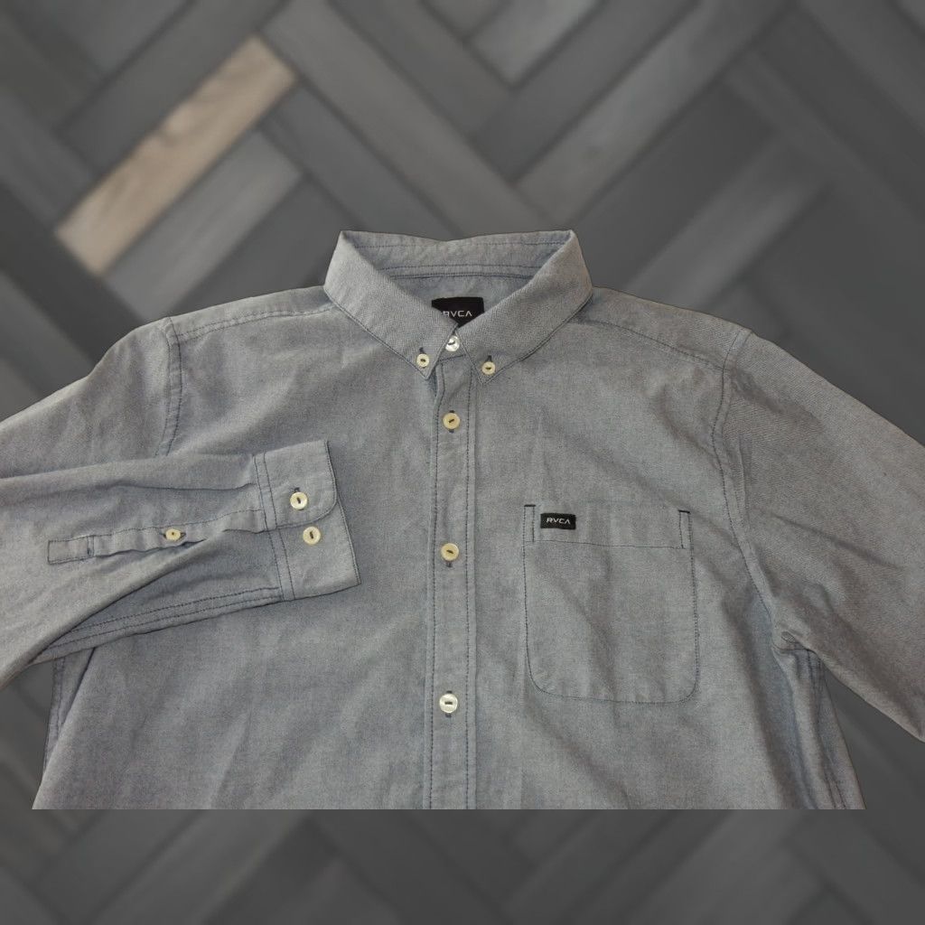 RVCA RVCA Men's Long Sleeve Button-Up Shirt Size M Blue Cotton Slim Regular Pattern Solid Size US M / EU 48-50 / 2 - 1 Thumbnail