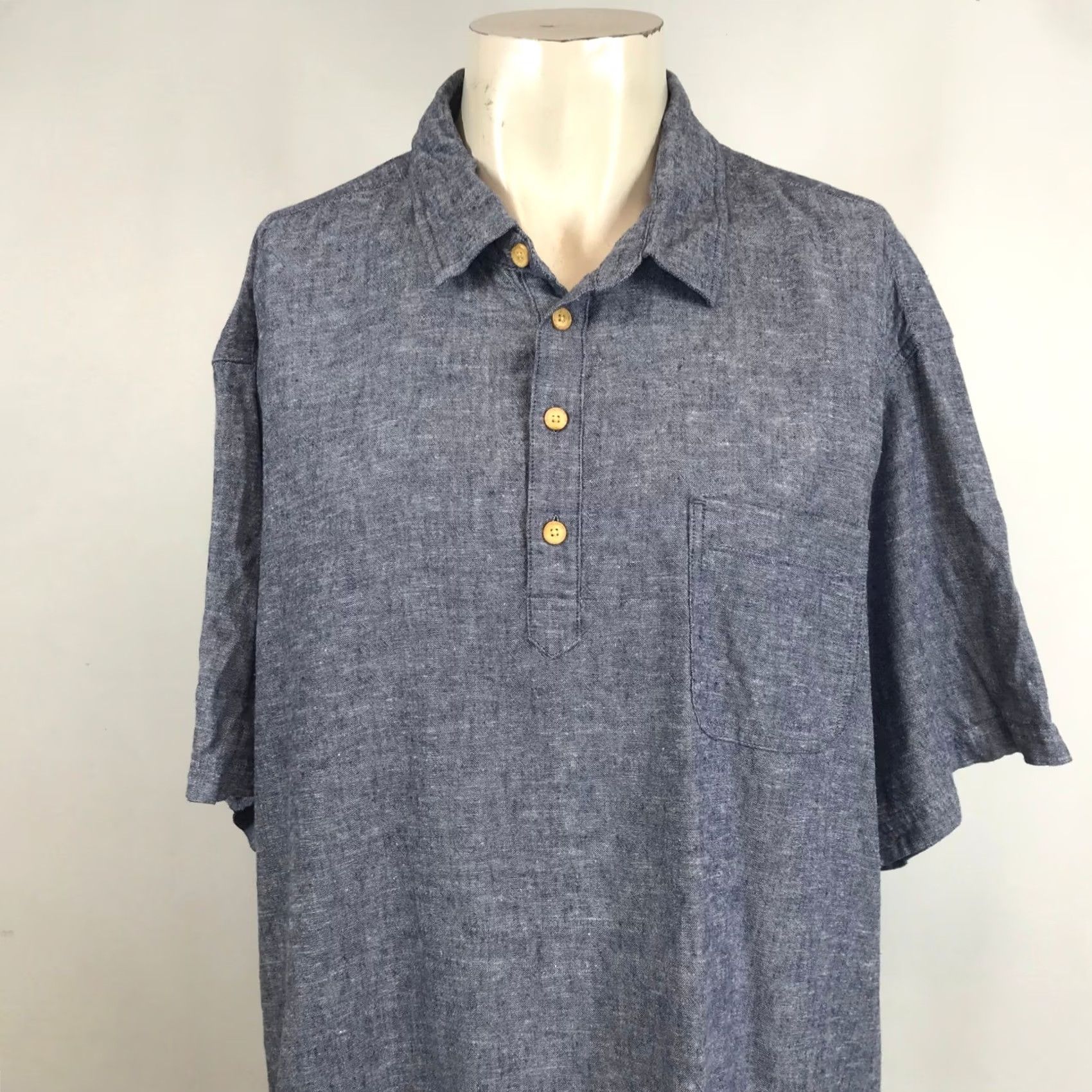 Vintage Eventide Mens Blue Linen Blend Short Sleeve Henley Polo Shirt Regular Fit Big 3X Size US XXL / EU 58 / 5 - 2 Thumbnail