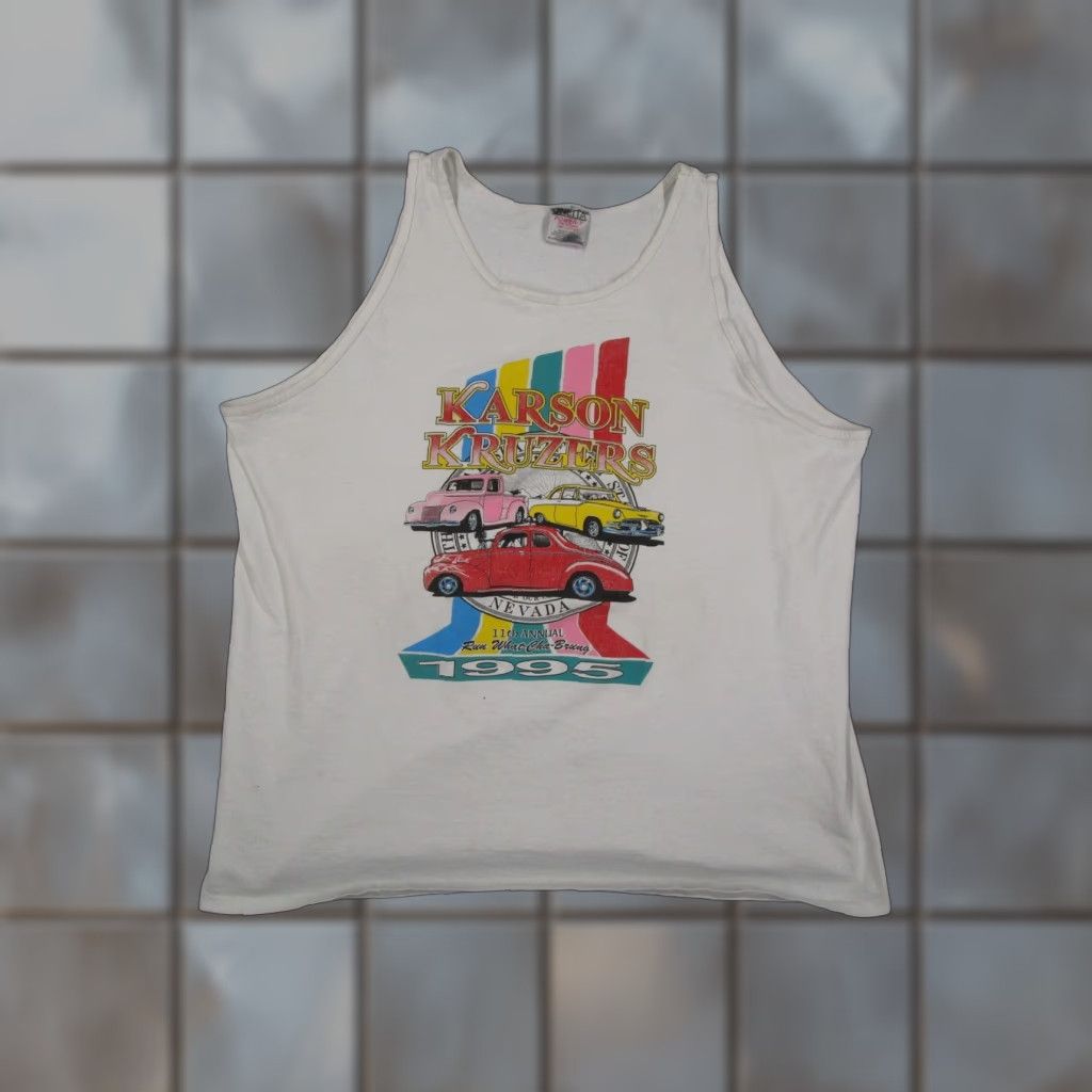 Vintage VINTAGE Oneita Karson Kruzers Shirt Mens 2XL White Tank Top Car Show Hot Rod 90s Graphic Print Sleeveless Crew Neck Vintage Cars Mens Size US XXL / EU 58 / 5 - 1 Thumbnail