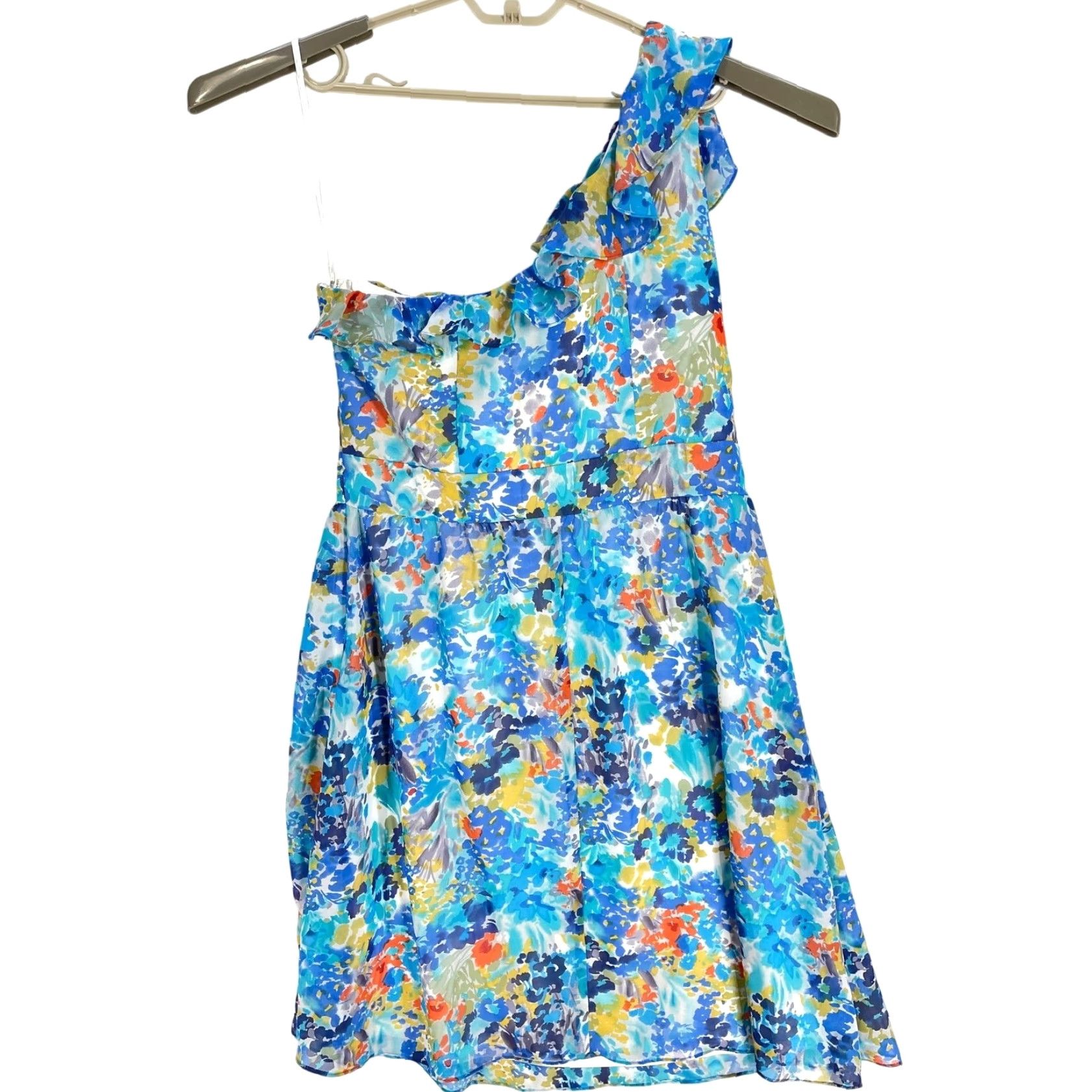 Vintage Tahari Dress One Shoulder Floral Blue 12 Women Knee Length A-Line Sleeveless Party/Cocktail Casual Vintage? (no) Size XL / US 12-14 / IT 48-50 - 3 Thumbnail