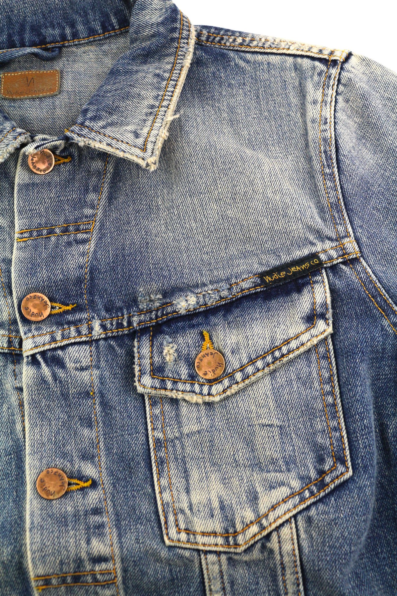 Nudie Jeans BILLY S Shimmering Indigo Washed Distress Polo Jacket 82485 Size US S / EU 44-46 / 1 - 6 Thumbnail