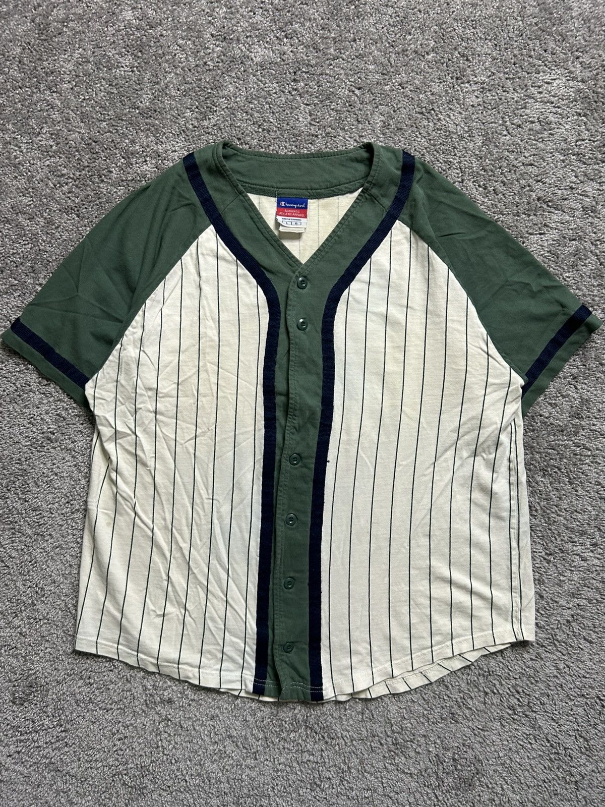Champion × Vintage Vintage Y2K Champion Baseball Striped Tri Tone Shirt Jersey Size US L / EU 52-54 / 3 - 1 Thumbnail