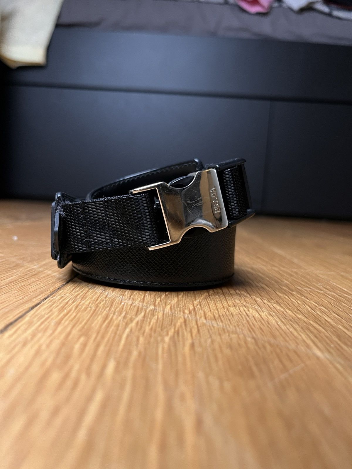 Prada Prada Leather Belt Black / Green Logo Length 90 cm Size 36 Size 36 - 2 Thumbnail