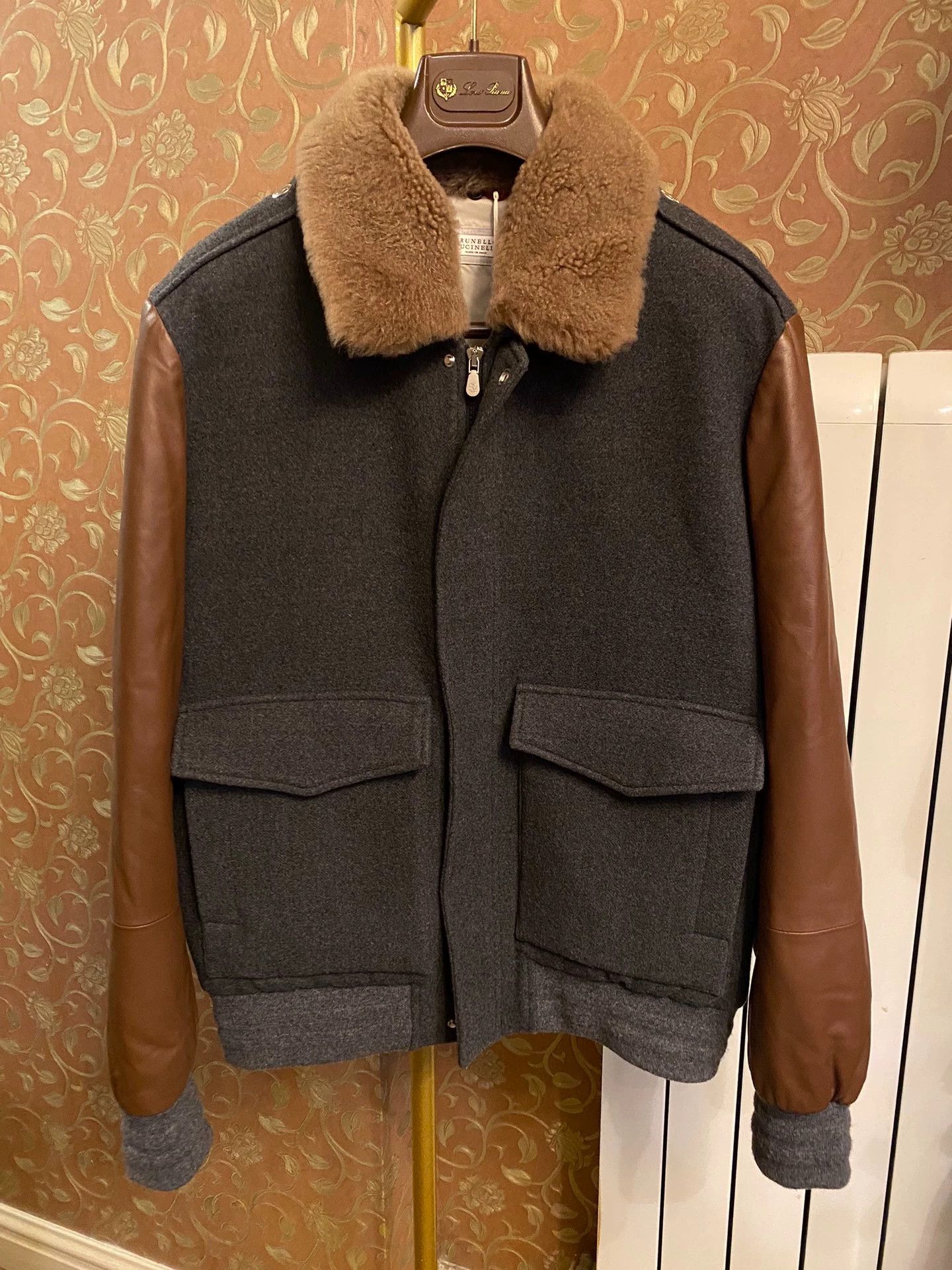 Brunello Cucinelli BRUNELLO CUCINELLI Fur Collar Leather Sleeve Pilot Jacket M Size US M / EU 48-50 / 2 - 1 Thumbnail