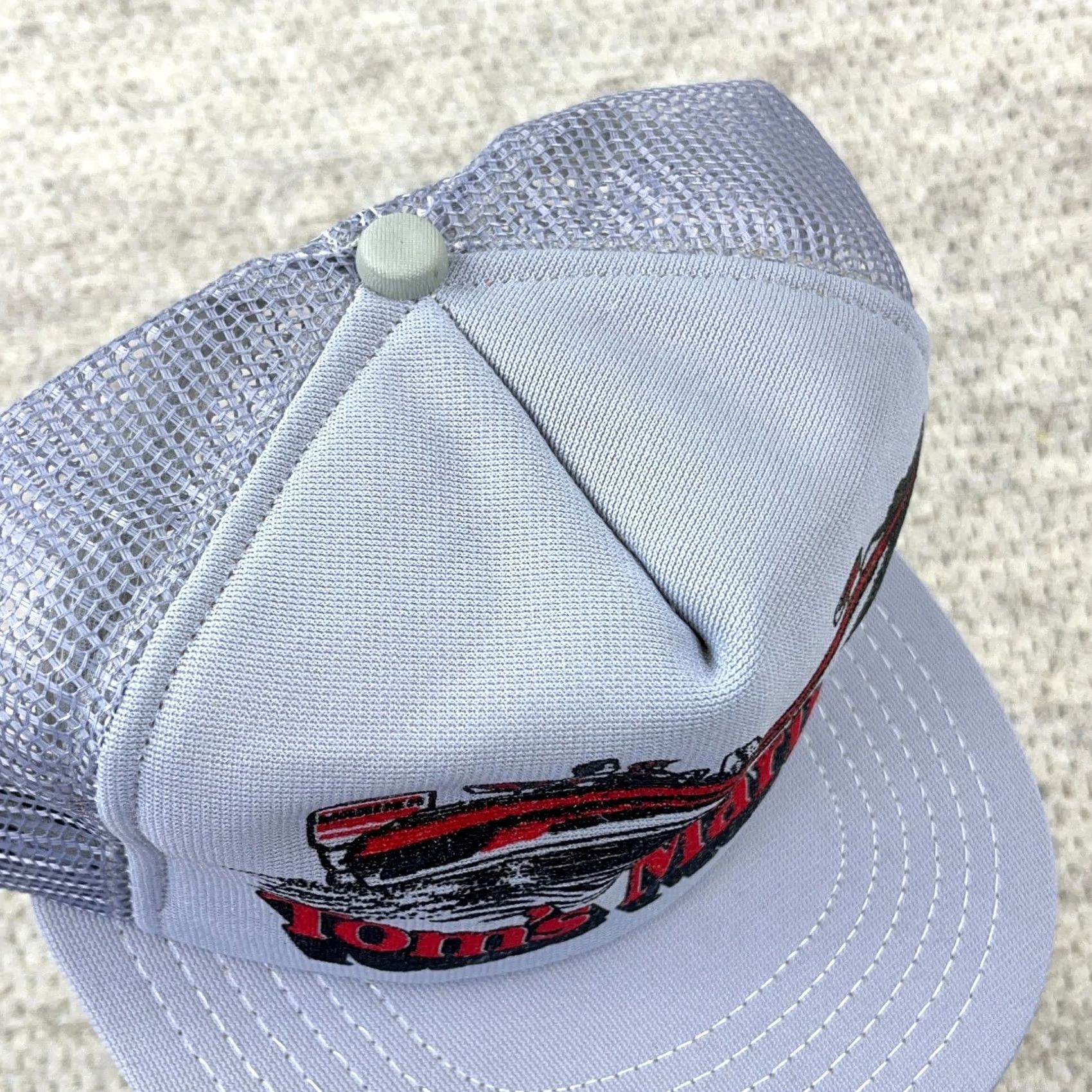 Toms VINTAGE Toms Marine Fishing Boat Puffy Print Trucker Hat Cap 80s 90s Made In USA Size ONE SIZE - 4 Thumbnail