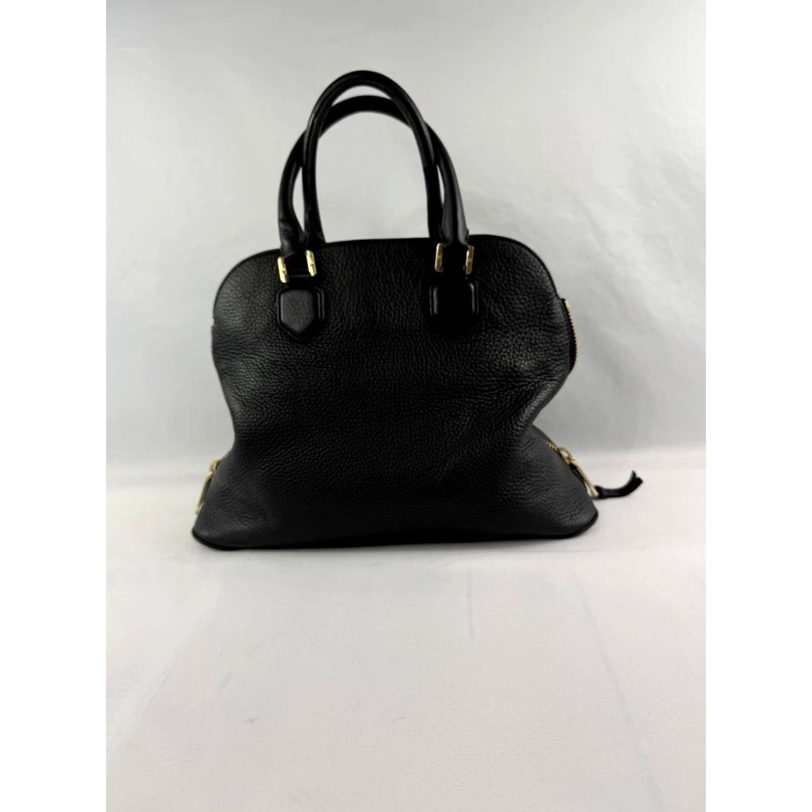 Tory Burch Tory Burch Tote Black Pebbled Leather Satchel Bag Gold Hardware Zip Women Size ONE SIZE - 3 Thumbnail