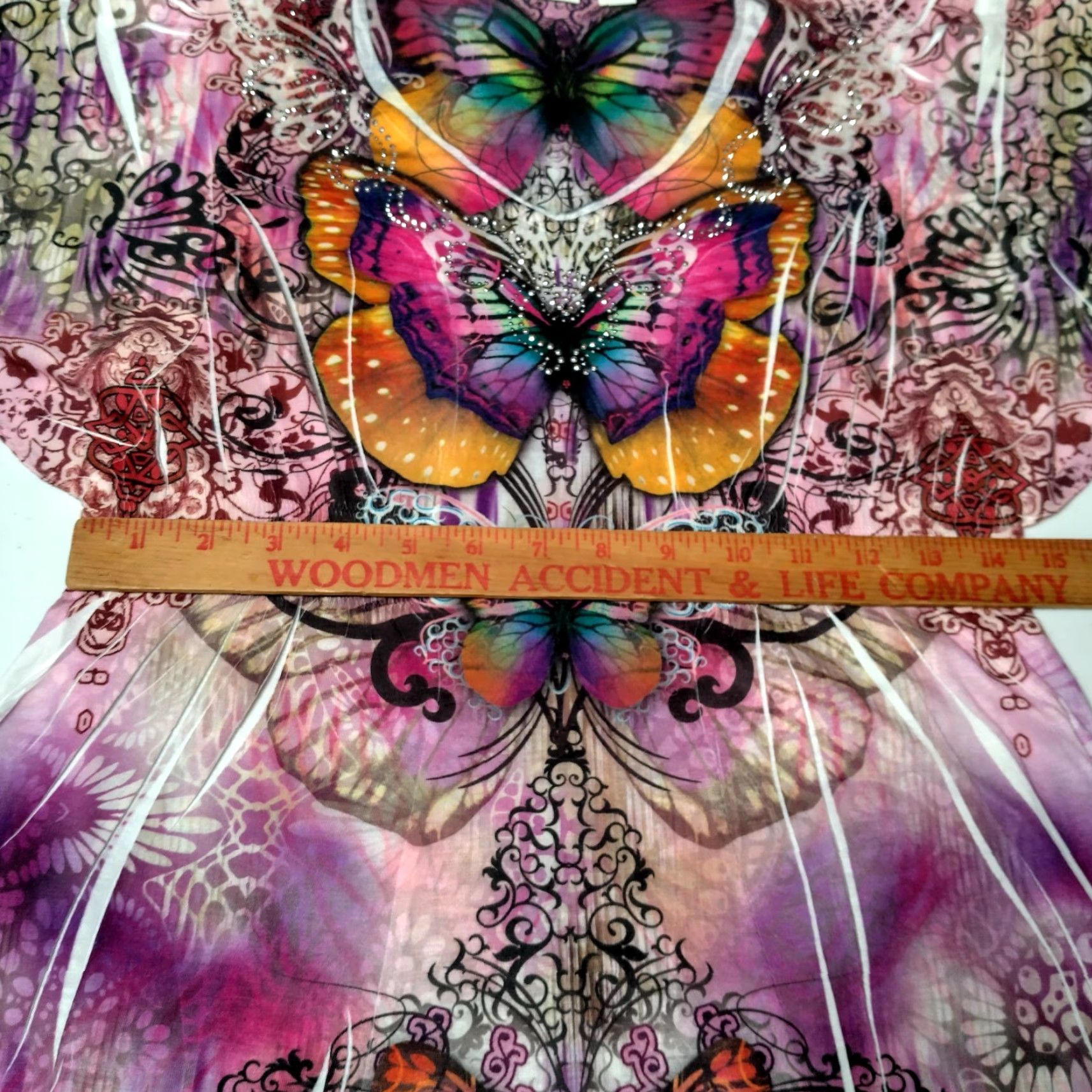 Vintage VINTAGE Cato Butterfly Shirt M Purple Tie Dye Flutter Sleeve V-Neck Rhinestones Graphic Cato Women Shirt Size M / US 6-8 / IT 42-44 - 7 Thumbnail