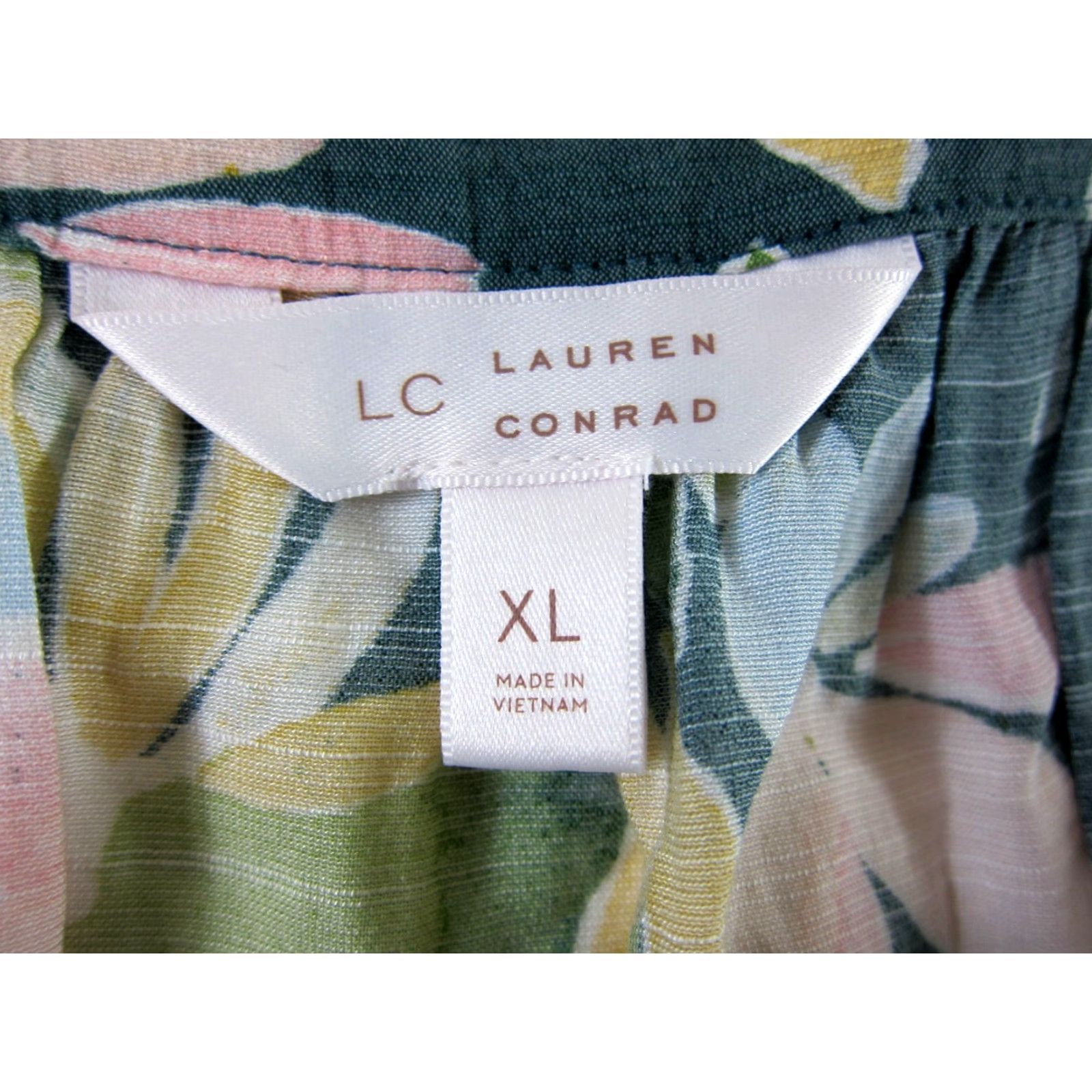 Vintage LC Lauren Conrad Blouse Tunic 3/4 Sleeve Floral XL Womens Green Pink Yellow Rayon Polyester Blouse Tunic 90s Bohemian Peasant - Mens/Womens Size XL / US 12-14 / IT 48-50 - 3 Thumbnail