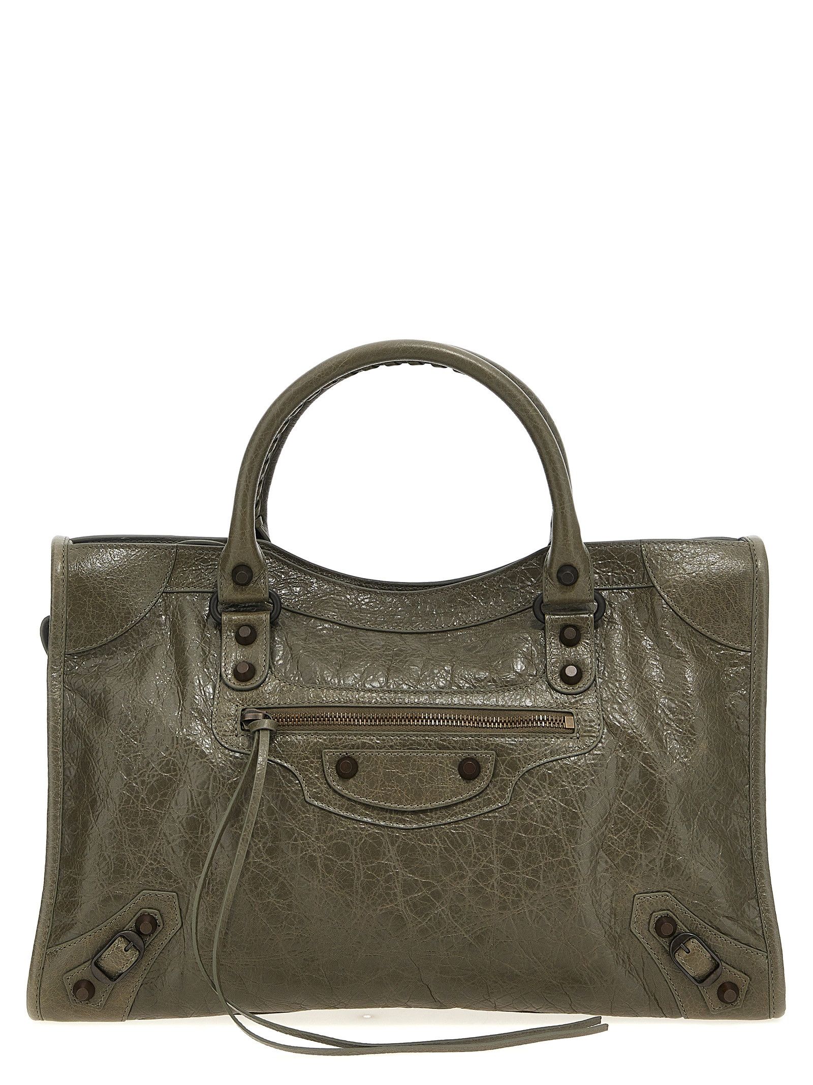 Balenciaga Army Green Canvas Carry All Bel Air Shopping Bag