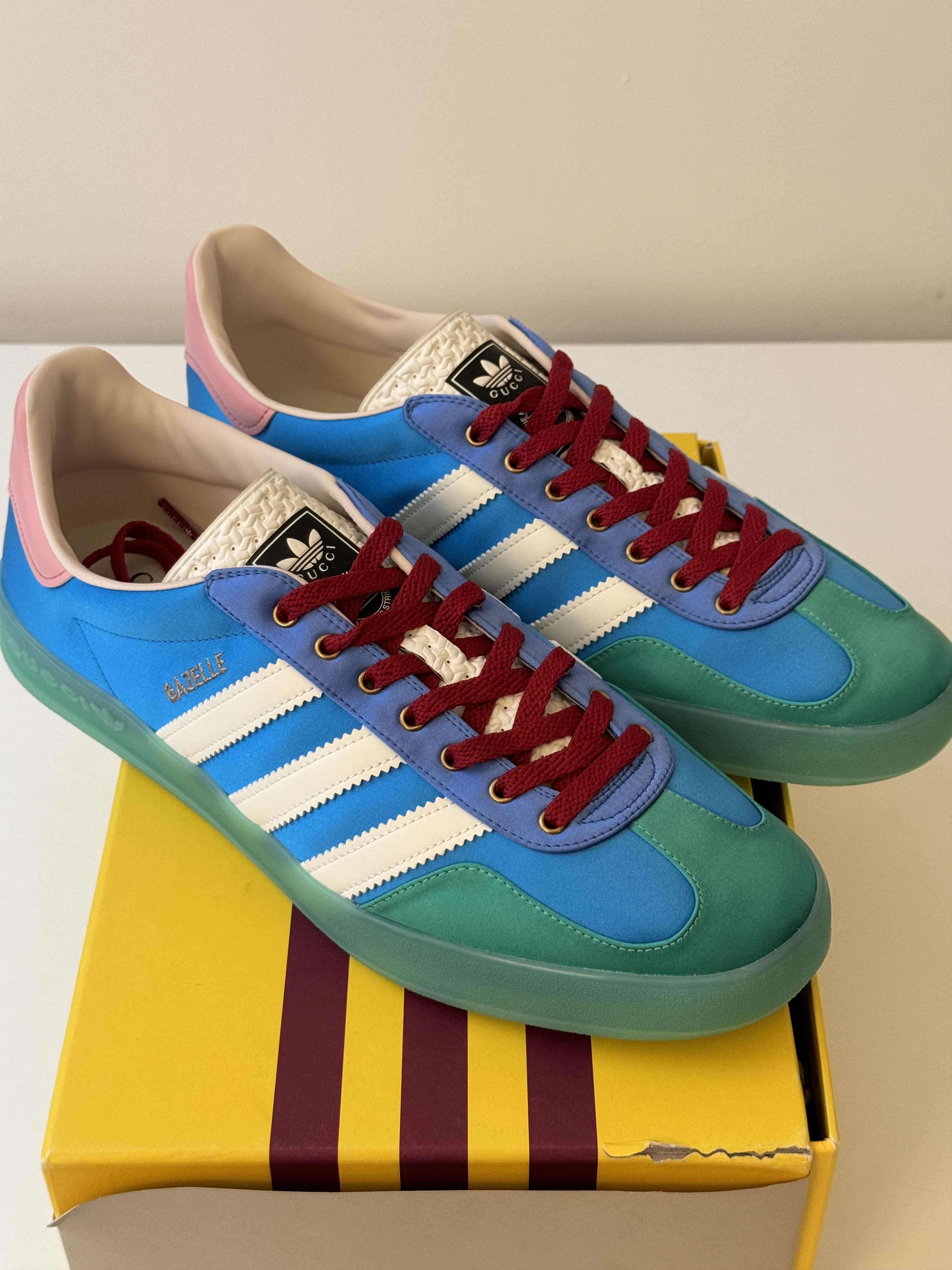 image of Size 11.5Us 10G Adidas Gucci Gazelle Blue Silk Green Pink Shoes, Women's