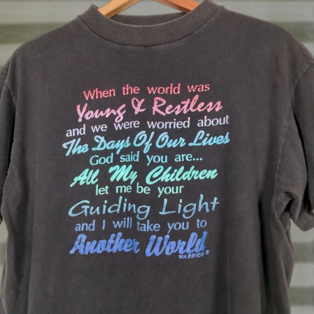 Vintage VINTAGE Warrior Soap Opera Shirt Large Black Short Sleeve Crew Neck Men’s T-Shirt Distressed Graphic Daytime TV Size US L / EU 52-54 / 3 - 1 Thumbnail
